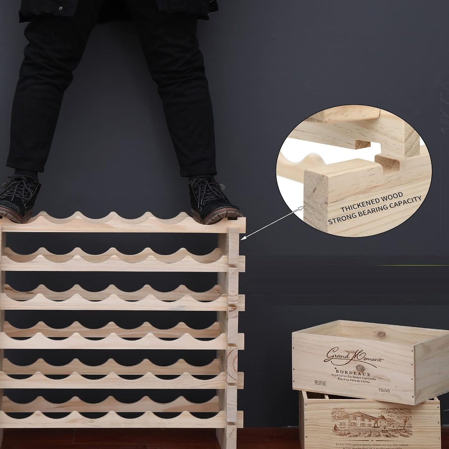 Wine Rack Cabinet Wooden Freestanding for Floor Stackable Storage Wine Bottle Holder (80 Bottles) (JJ)