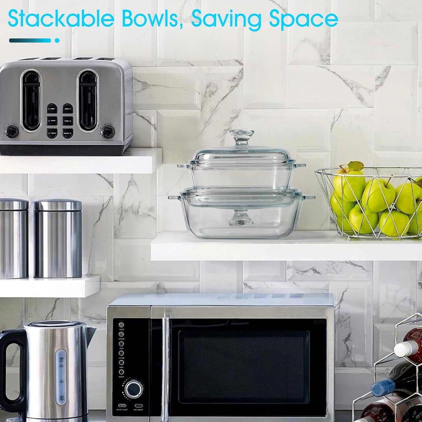 NUTRIUPS Mini Glass Casserole Dish with Lid Oven Safe Square Casserole Dish Set 2 Pack (5.9in+6.8in) Microwave Bowl With Glass Lid (0.8L+1.2L)