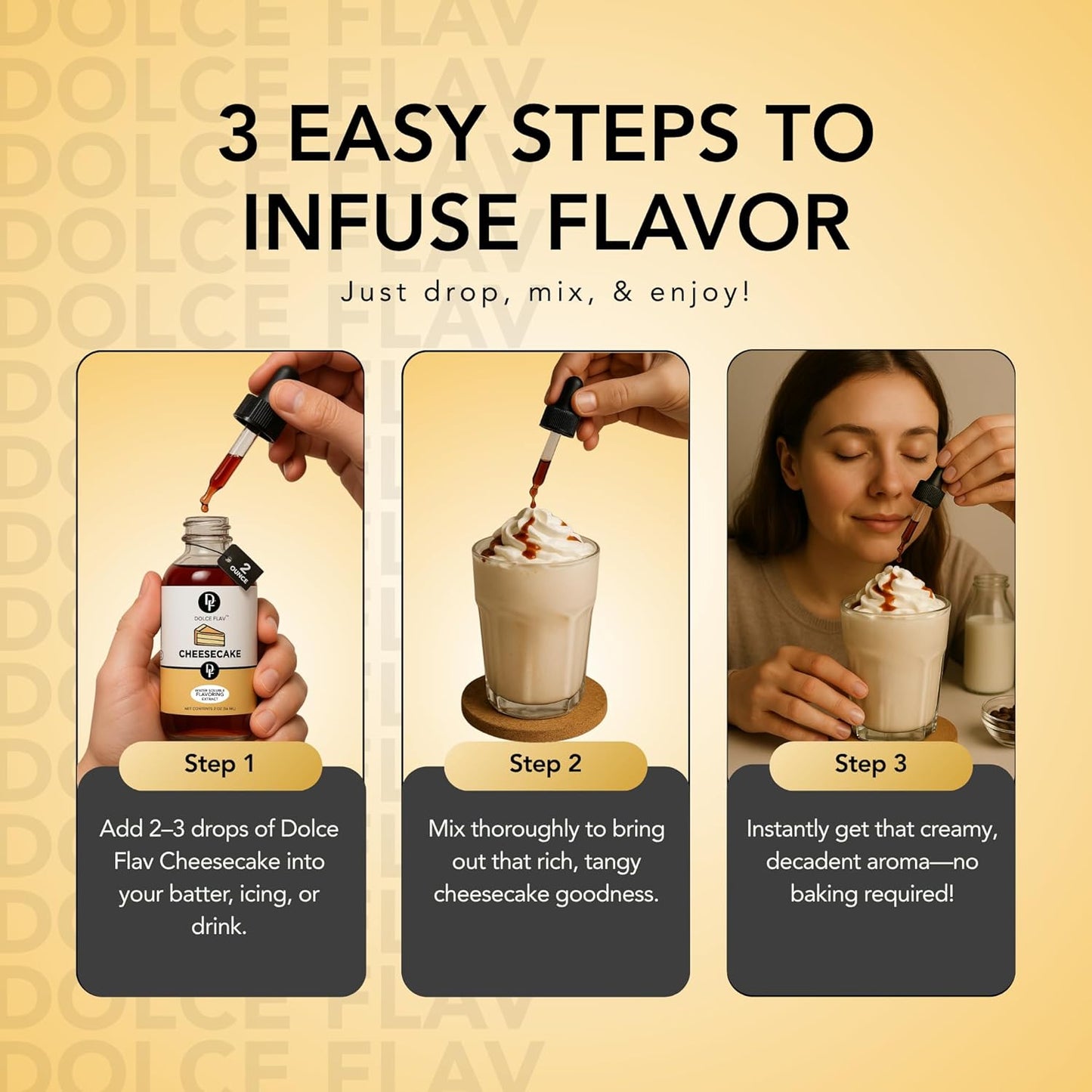 Dolce Flav Cheesecake Extract – 2 Ounce Water-Soluble Kosher, Sugar-Free, Concentrated Creamy Flavor for Desserts, Frostings & Pastries, Includes Measured Dropper