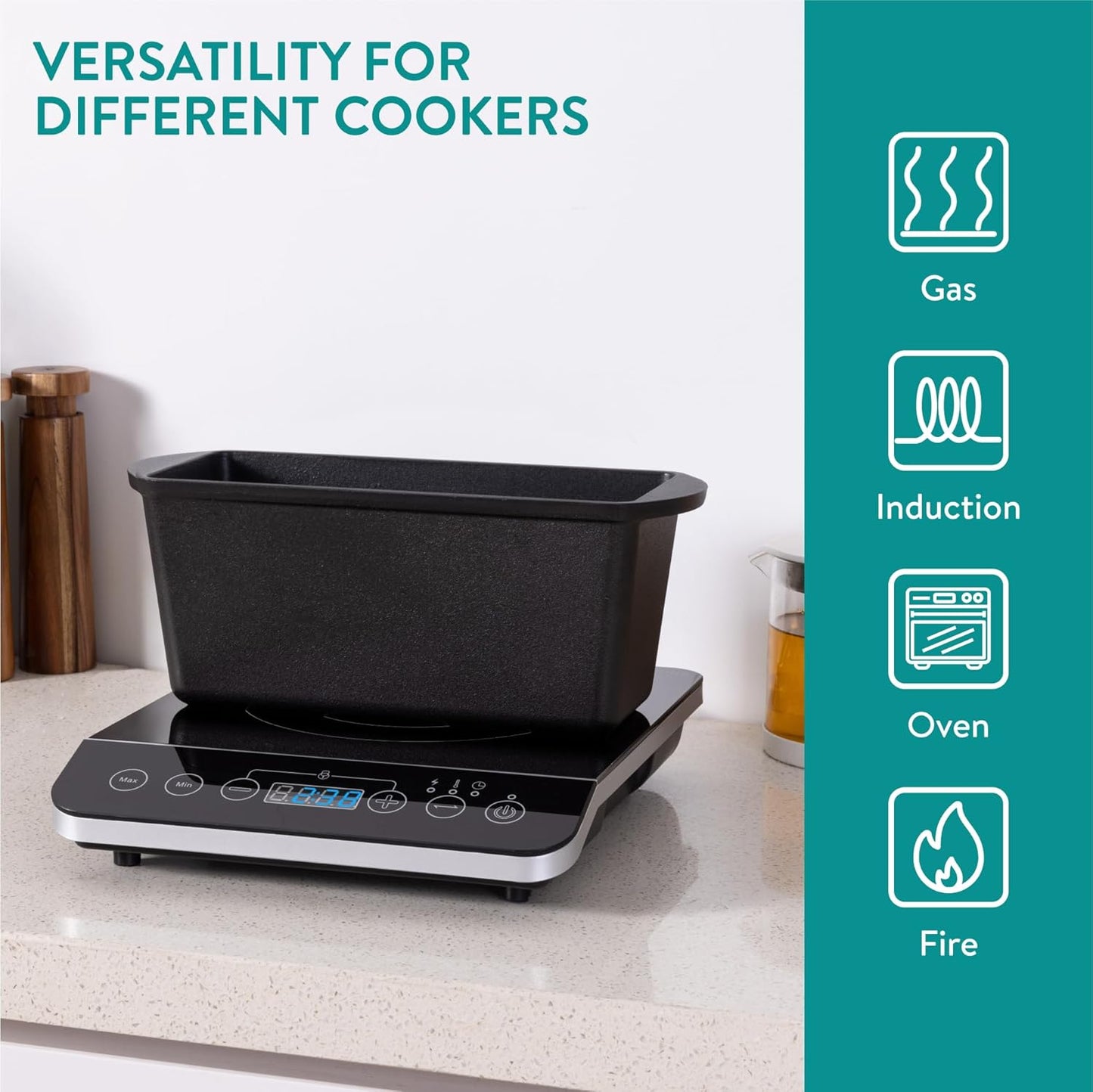 Navaris Cast Iron Bread Loaf Tin, 34cm, Black - Even Heat Distribution & Retention - Enameled Non-Stick Baking Pan - Cake and Bread Tins for Roasting, Oven Cooking & Grilling