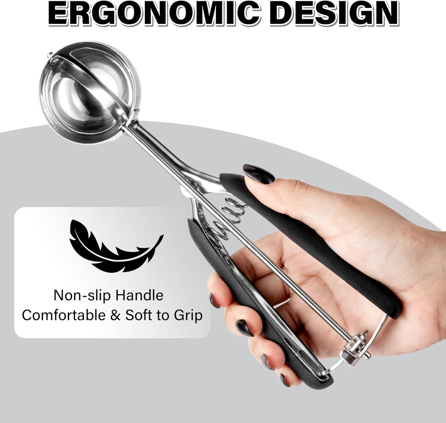 Cookie Scoop 3 Tbsp, TJ POP Professional Stainless Steel Ice Cream Scoop 50 mm, Good Soft Grips, Quick Trigger Release, 45 ml