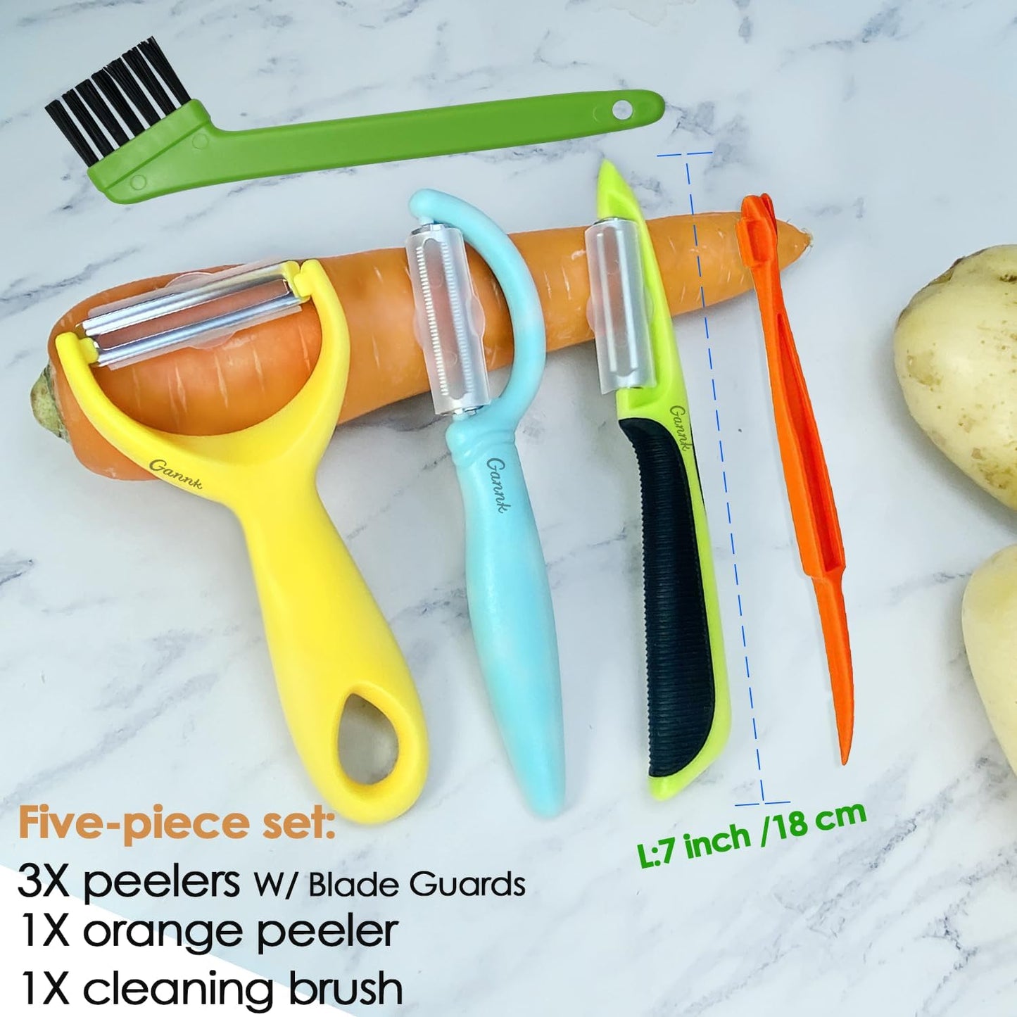 GANNK Vegetable Potato Peelers for Kitchen, Y Peeler for Apple Fruit Carrot Zucchini Cucumber Potatoes, Good Grip Veggie Peeler Makes Peeling Very Easy