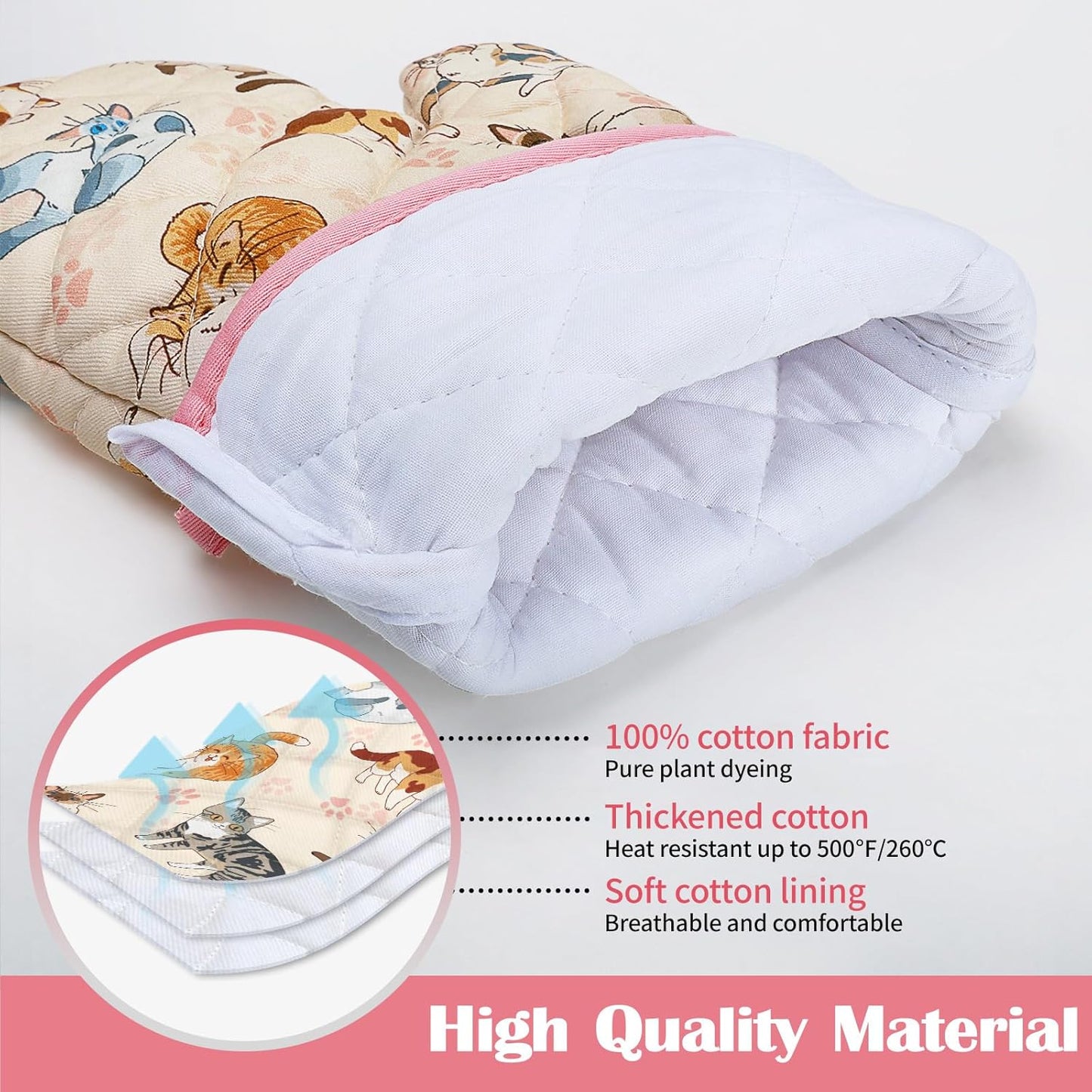 Cute Cat Kitchen Towels and Oven Mitts Set 4Pcs, Soft Absorbent Dish Cloth Heat Resistant Oven Gloves for Cooking Baking Kitchen Decoration, Gifts for Her