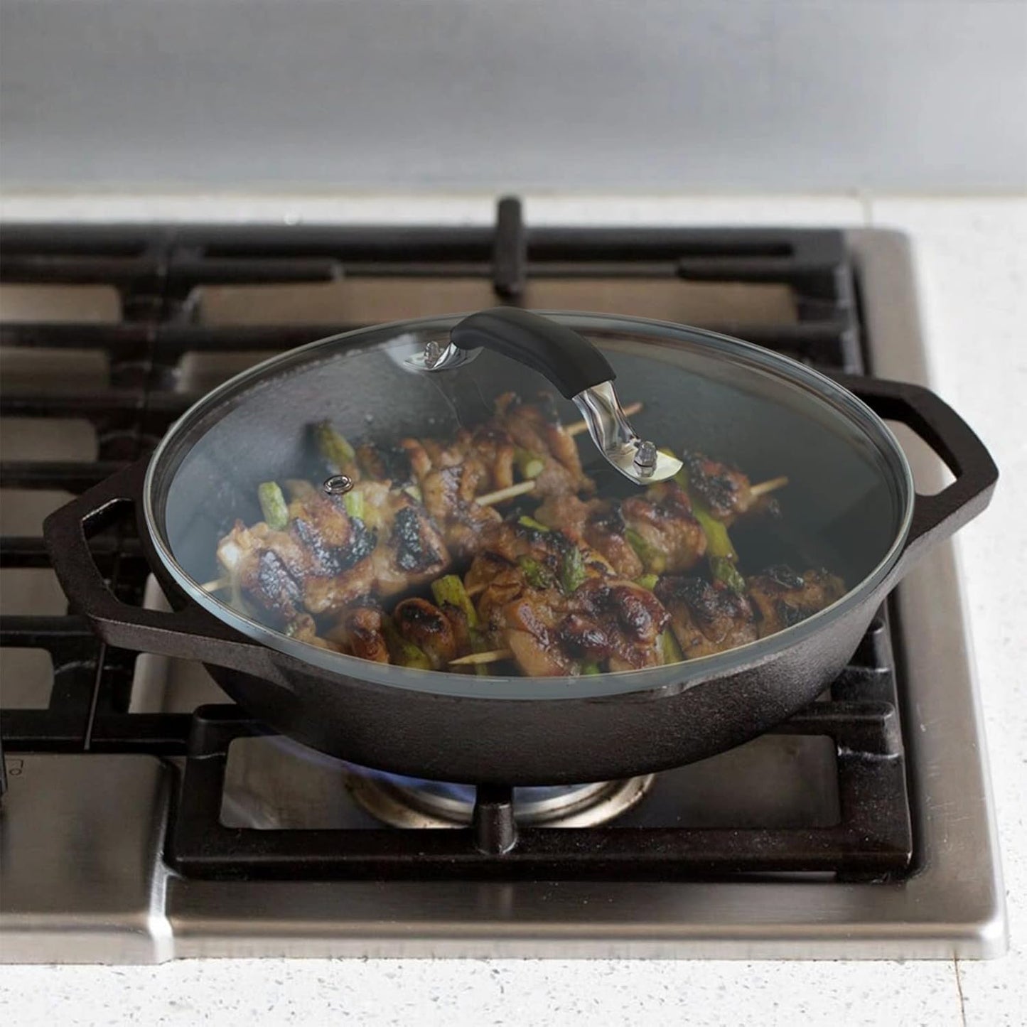 8 Inch Tempered Glass Lid Compatible with 8" Lodge Cast Iron Skillet and 2 Quart Serving Pots