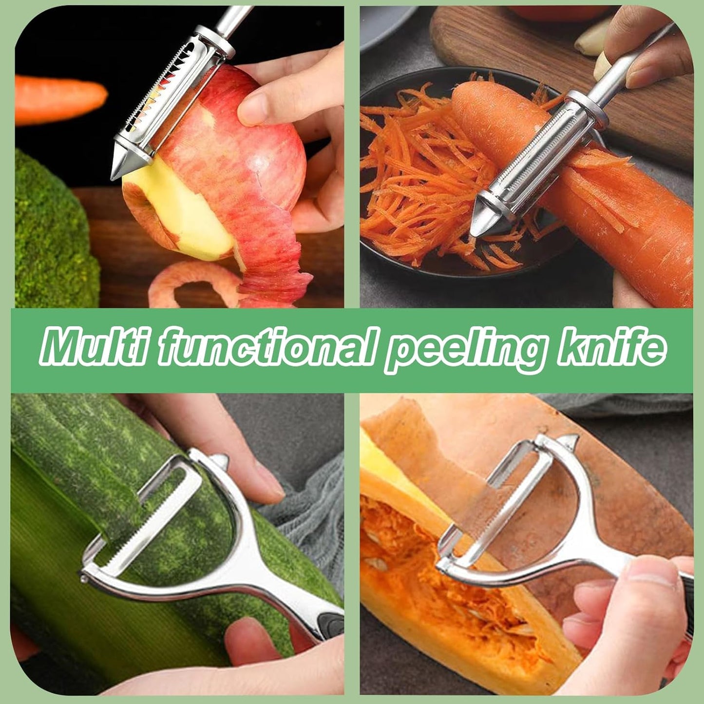 Vegetable Peeler - Stainless Steel Ultra Sharp Shape Potato Peelers, Non-Slip Soft Grip Handle, Y and I Effortless Carrot & Fruit Peeling 5-in-1 Peeler Set