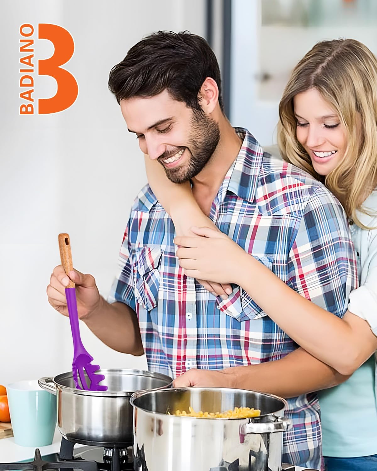 Silicone Pasta Fork, Kitchen Heat Resistant Noodle Spoon Server, BPA Free Spaghetti Strainer,12.8 inch (BERRY)