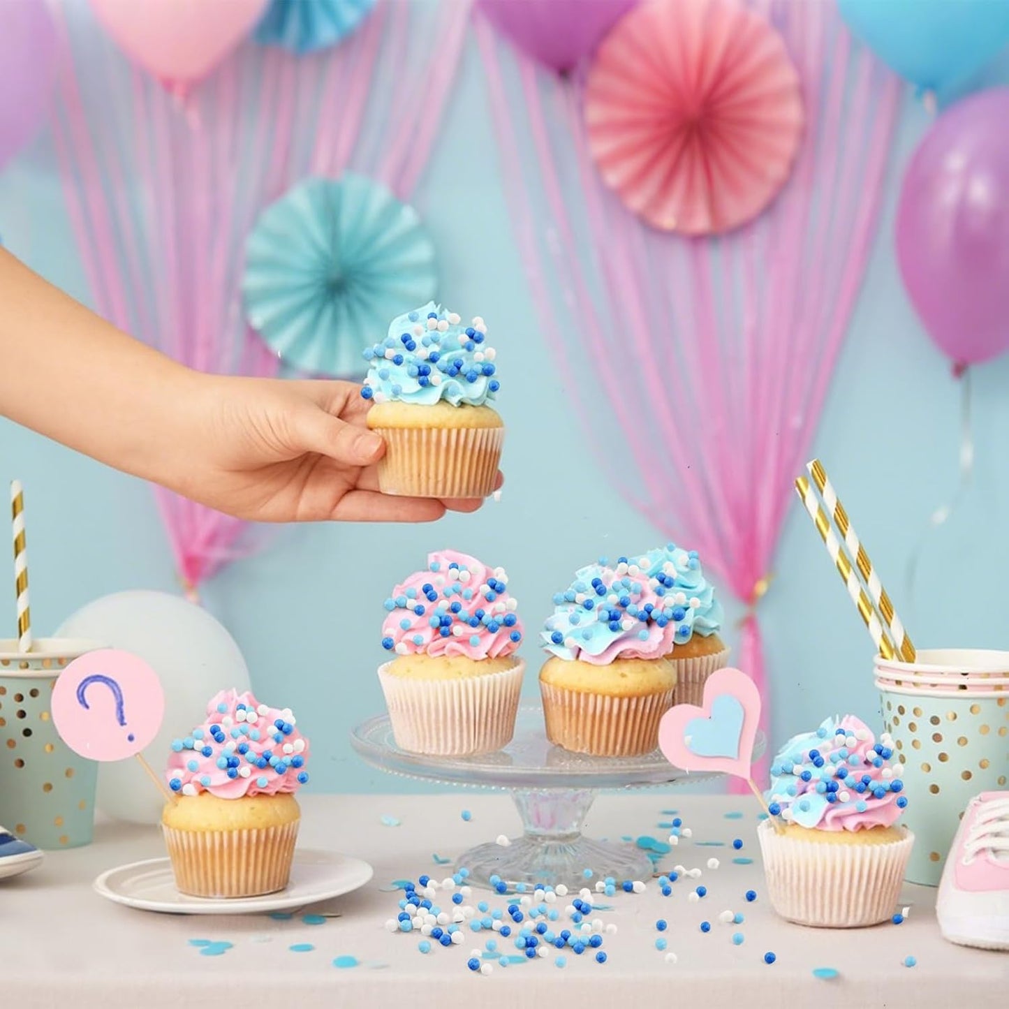 Blue White Pearl Sugar Sprinkles 2mm 130g/4.6 Oz Blue Sprinkles for Cake Decorating White Candy Pearls Baking Decorations Edible Sugar Pearls Sprinkle for Ice Cream Toppings Wedding Chirstmas