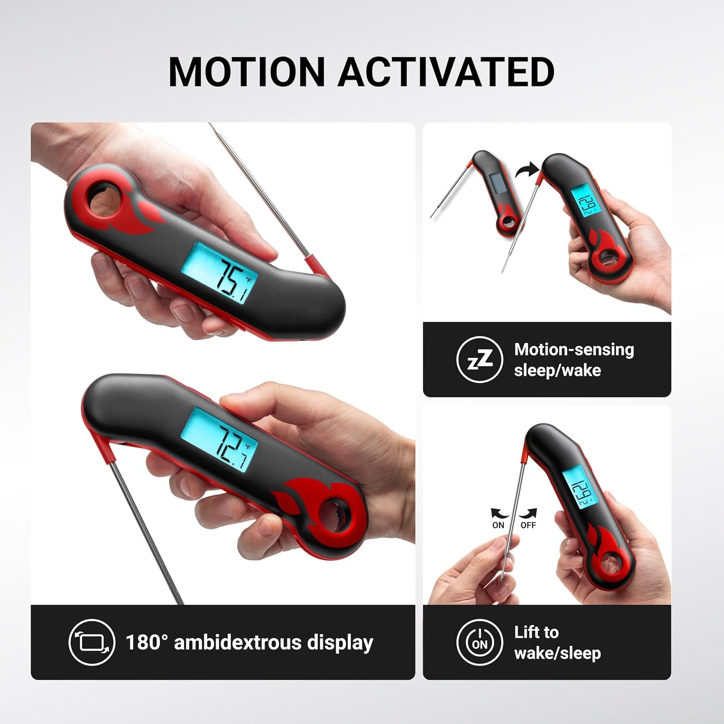 Professional Meat Thermometer, Instant Read in 0.5 Sec, NIST Certified Accuracy ±0.5°F, IP67 Waterproof, Ambidextrous Backlight & Auto-Rotating Display, for BBQ/Grill/Cooking, Black&Red
