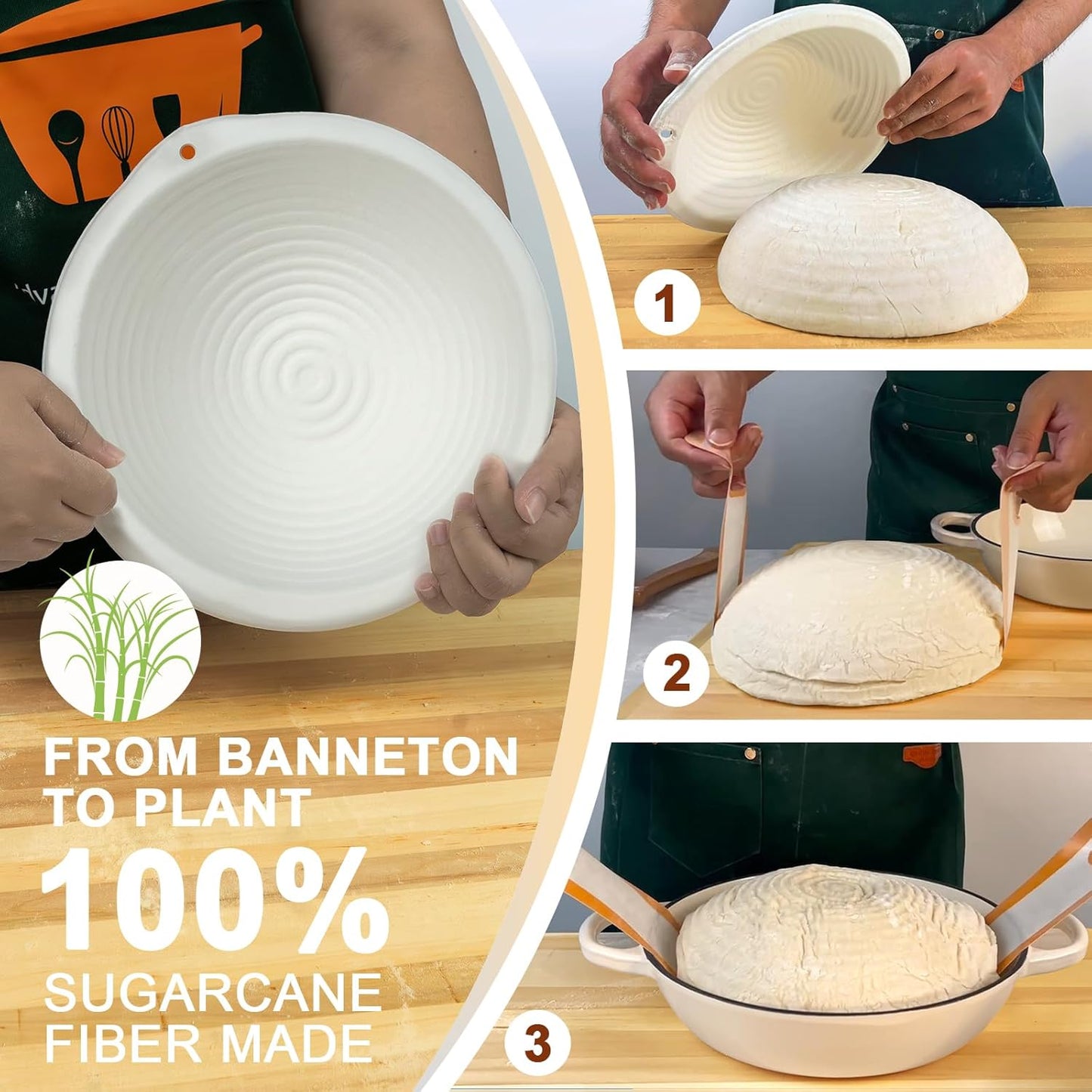 AHJ 6QT Dutch Oven For Bread Baking, Enameled Cast Iron Dutch Oven Pot with Lid, Multi-Functional Bread pan, Sourdough Baking Supplies with Proofing Basket, Cast Iron Bread Oven, Silicone Sling & Gloves.