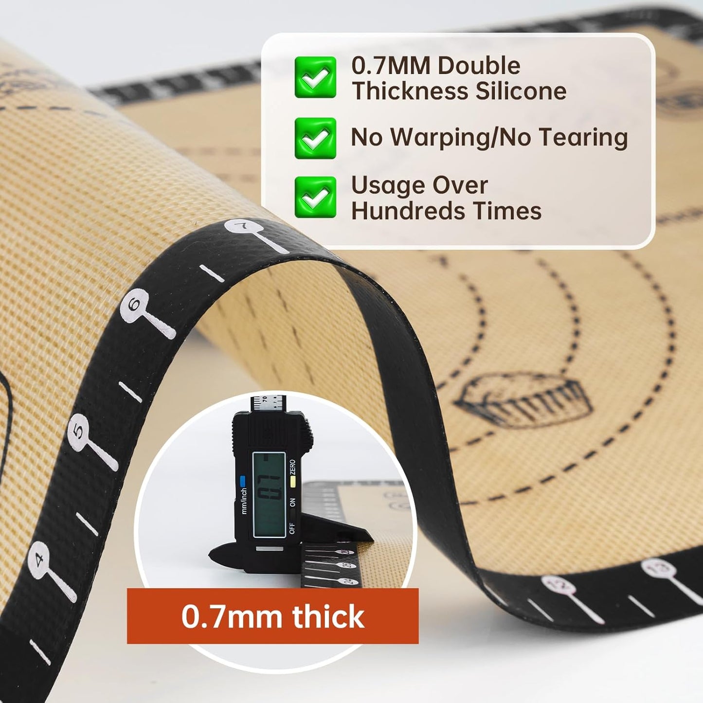 Extra Thick Silicone Baking Mat with 10 Easy Recipes,Silicone Mat for Baking, Non Stick Pastry Mat for Dough Rolling, Macaron, Cookie, bread, Pizza, Fondant/Pie Crust, Oven& Dishwasher Safe