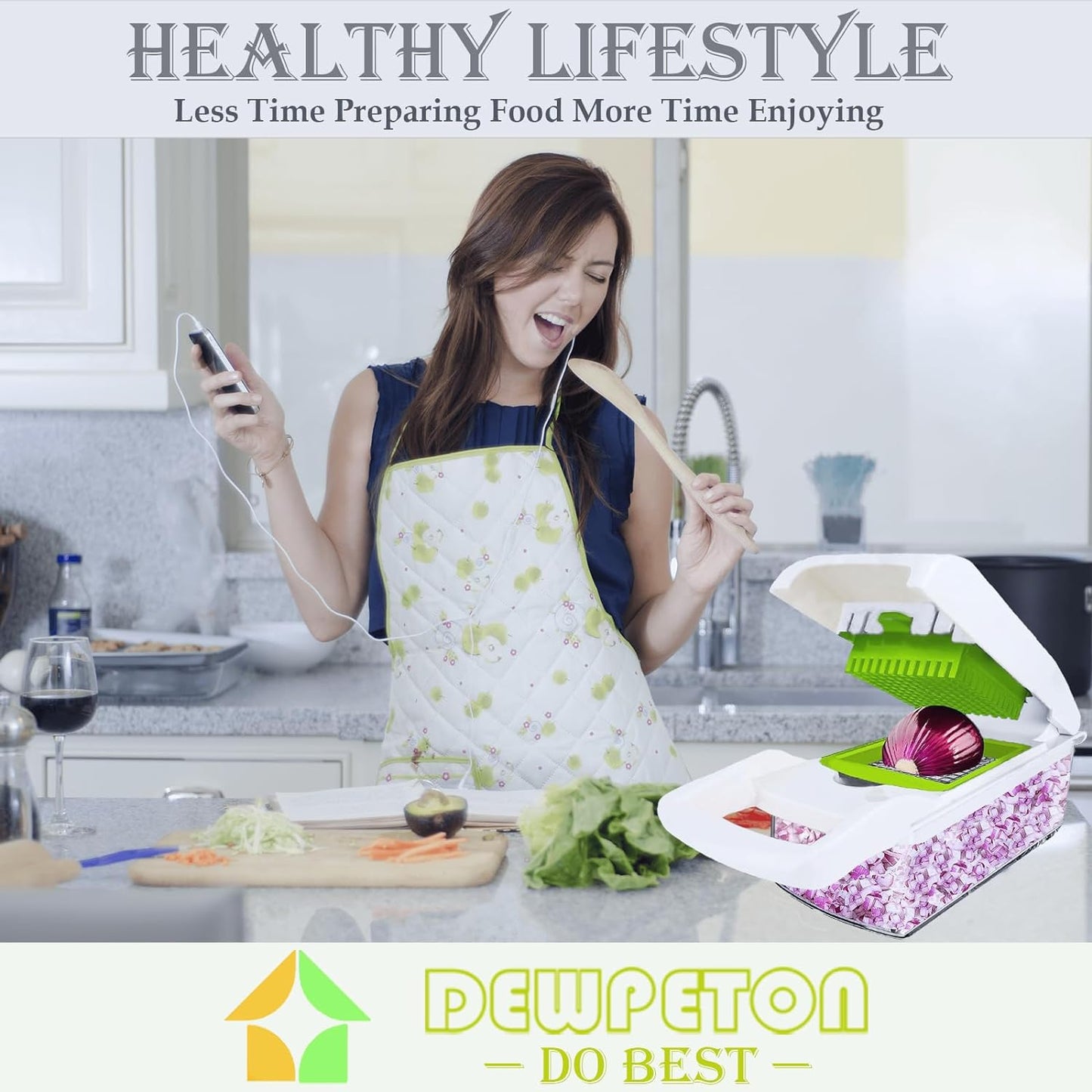 Pro-Series 20-in-1 Vegetable Chopper, Dewpeton Mandoline Slicer, Veggie Chopper, Food Chopper with Container, Vegetable Cutter Chopper & Spiralizer for Onion Salad (Home Essential Gadget & Kitchen)