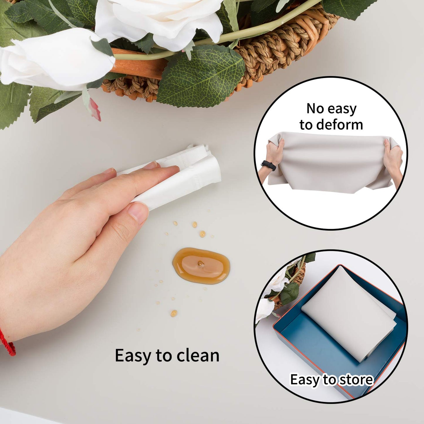 2 Pack Extra Large Silicone Mats for Countertop - Counter Table Protector Placemats for Baking Crafts, Light Gray Kids Dinner Placemat Nonstick Nonskid Heat-Resistant Kitchen Pad, 23.6'' x 15.6''