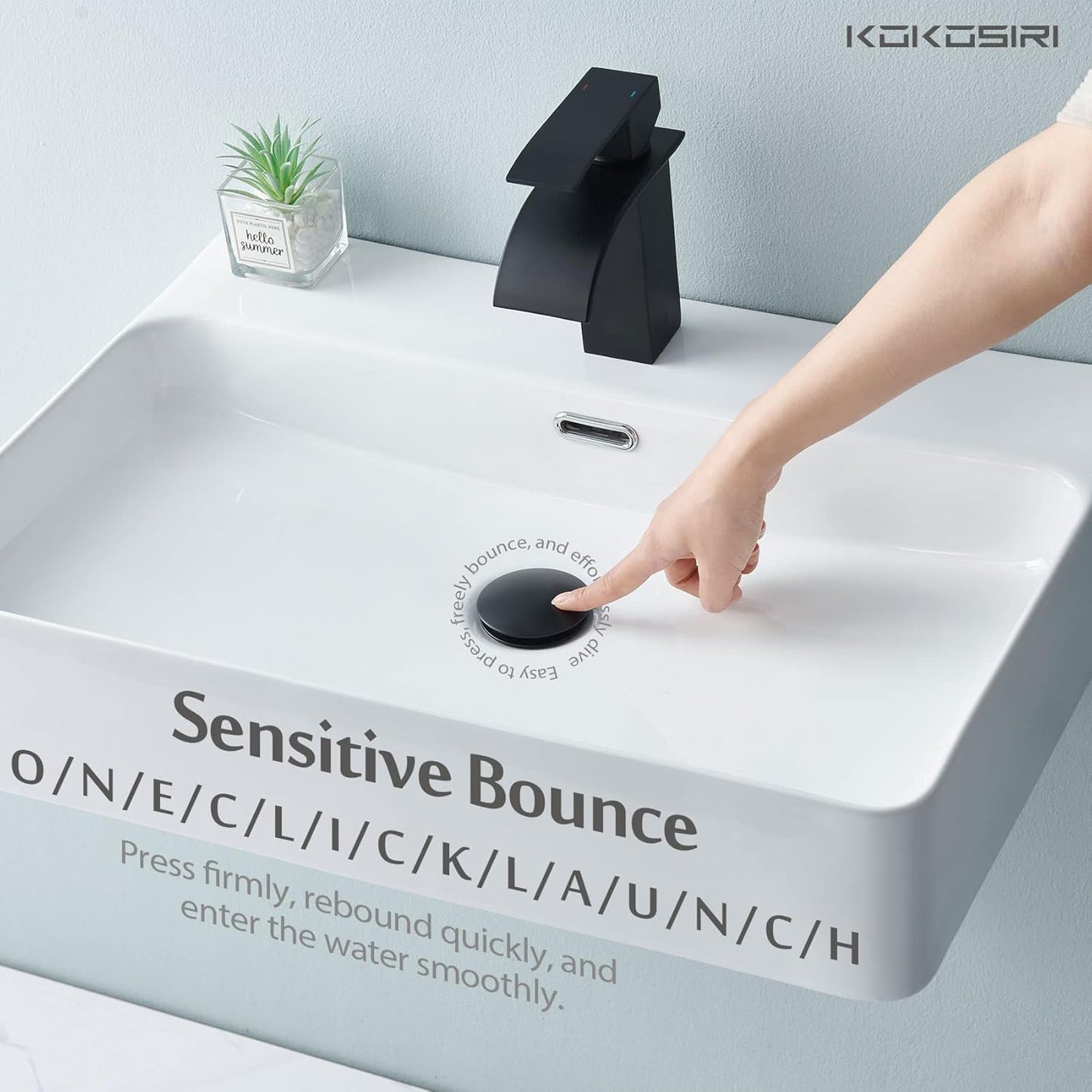 KOKOSIRI Bathroom Sink Drain with Detachable Hair Catcher, Matte Black Pop Up Sink Drain with Strainer Basket Anti Clogging for Vanity Vessel Sink with Overflow, C1001BK