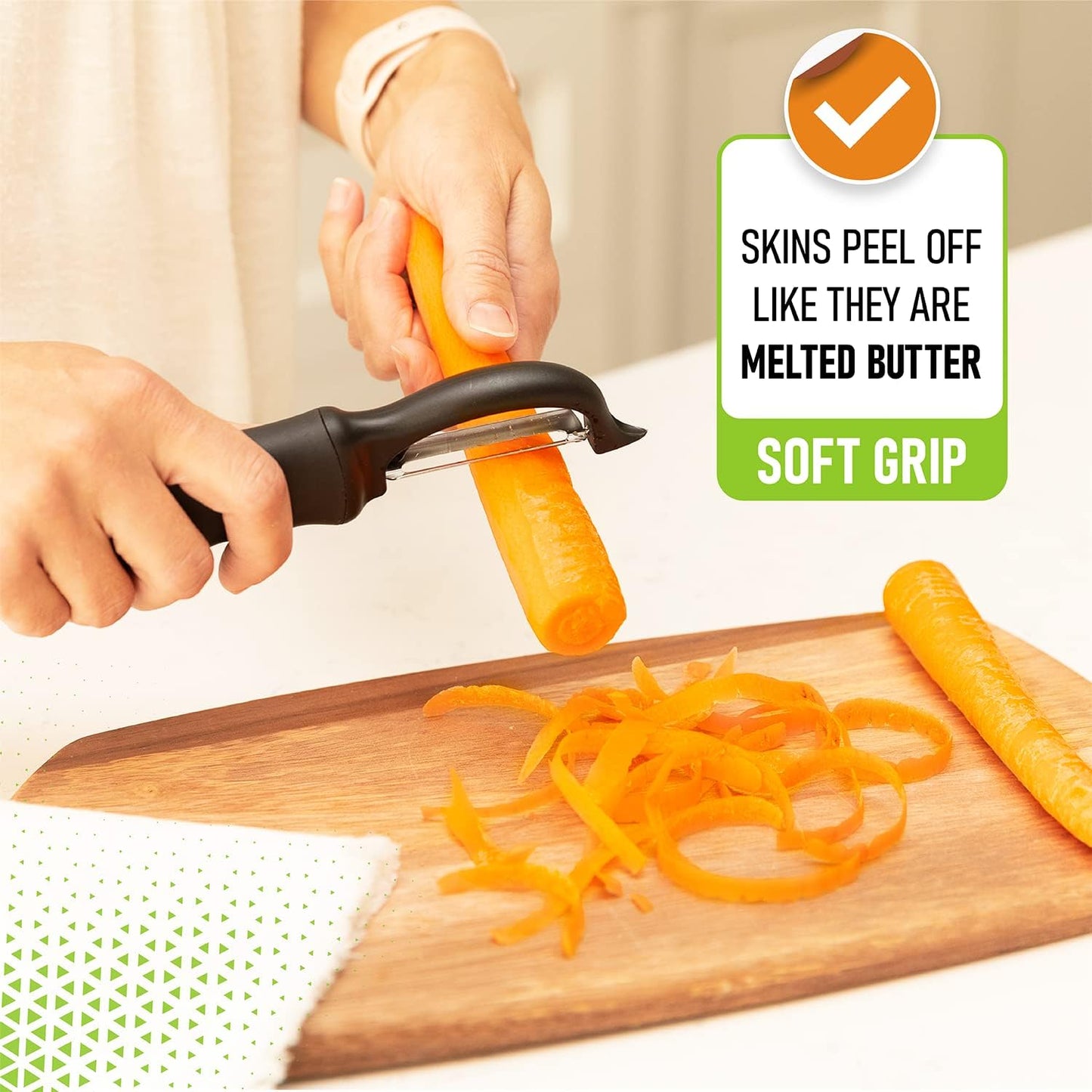 Spring Chef Premium Swivel Vegetable Peeler, Soft Grip Handle and Ultra Sharp Stainless Steel Blades - Perfect Kitchen Peeler For Veggie, Fruit, Potato, Carrot, Apple - Black - Set of 2