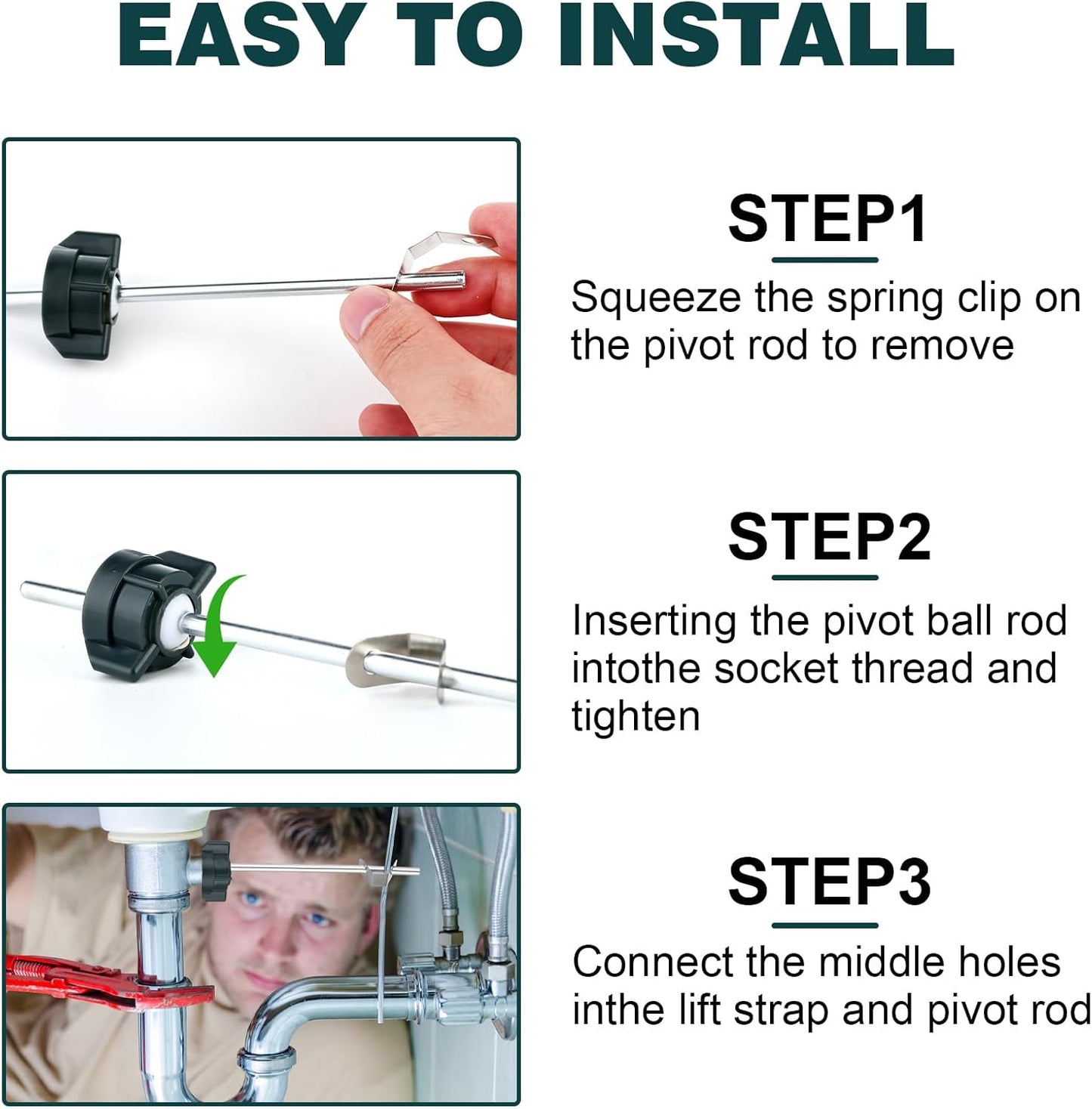 Bathroom Sink Stopper Replacement Kit - Lavatory Pop Up Center Piece Assembly with Pivot Rod, Compatible with Price Pfister, PS2673 PS469 PSB327, Chrome Metal Drain Repair Parts