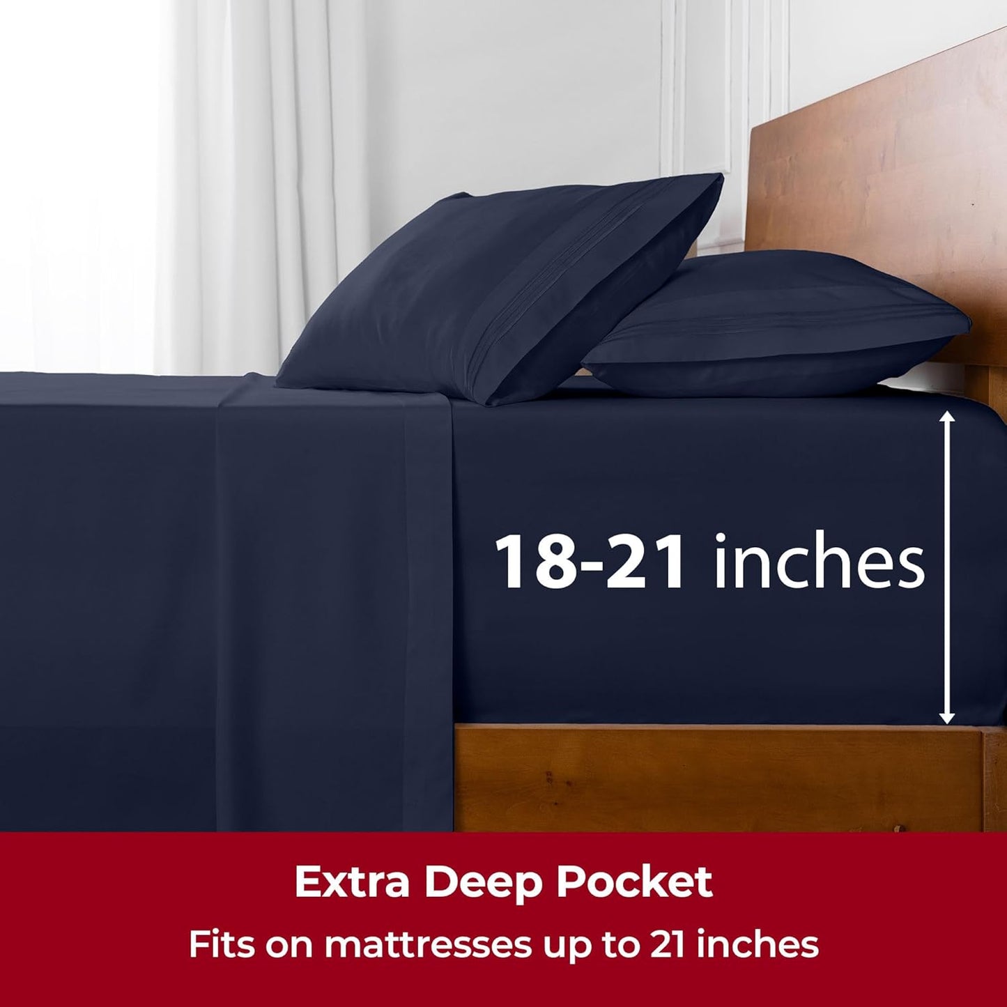 Mellanni Extra Deep Queen Sheets - 4 PC Iconic Collection Bedding - Hotel Luxury, Ultra Soft, Cooling Bed Sheets - Wrinkle, Fade, Stain Resistant (Queen, Navy Blue)
