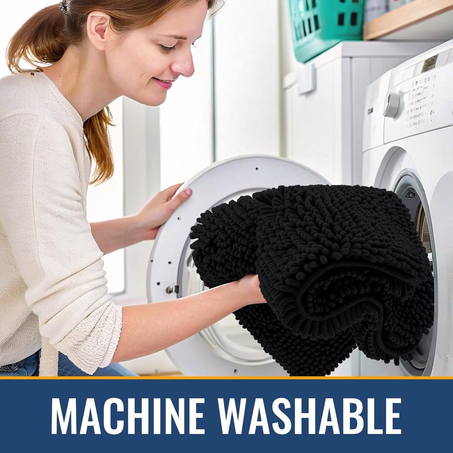 Arotive Bathroom Rugs 59x24, Extra Soft Absorbent Shaggy Chenille Bath Rugs, Machine Washable Rubber Backing Non-Slip Bath Mats for Bathroom Floor Tub and Shower, Home Decor Accessories, Black