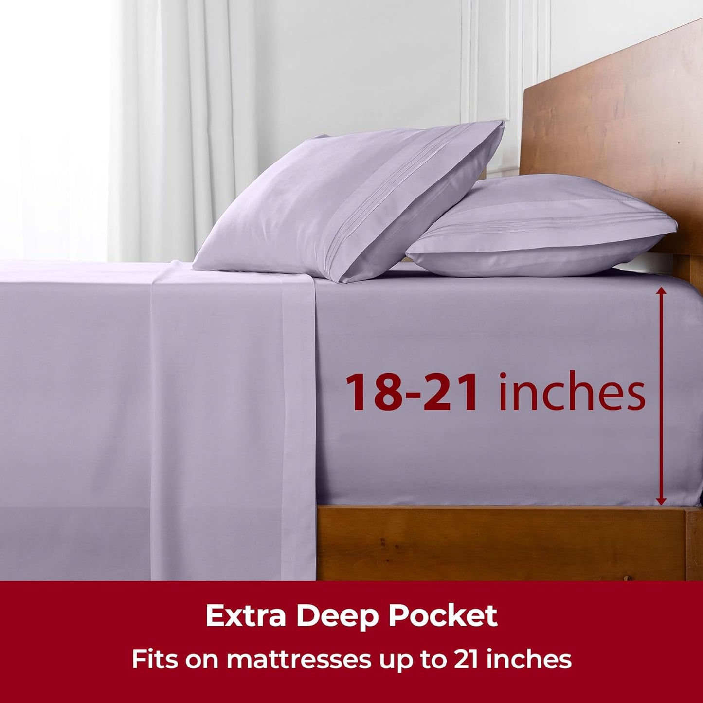 Mellanni Extra Deep California King Sheets - 4 PC Iconic Collection Bedding - Hotel Luxury, Ultra Soft, Cooling Bed Sheets - Wrinkle, Fade, Stain Resistant (Cal King, Lavender)