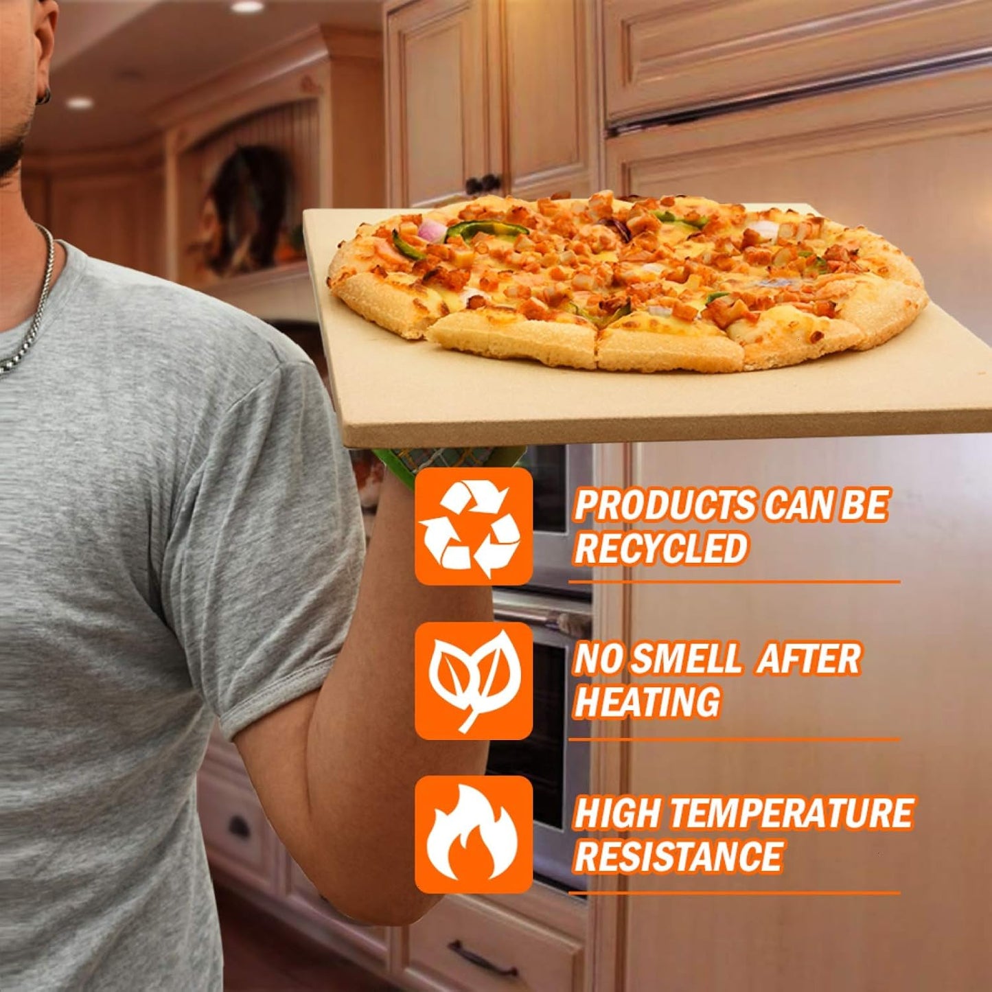 Pizza Stone Heavy Duty Ceramic Baking Stone for use in Oven & Gril - Thermal Shock Resistant, Ideal for Baking Pizza, Bread, Cookies, Rectangular Cooking Stone 15x12 Inch. (Bonus Free Scraper)