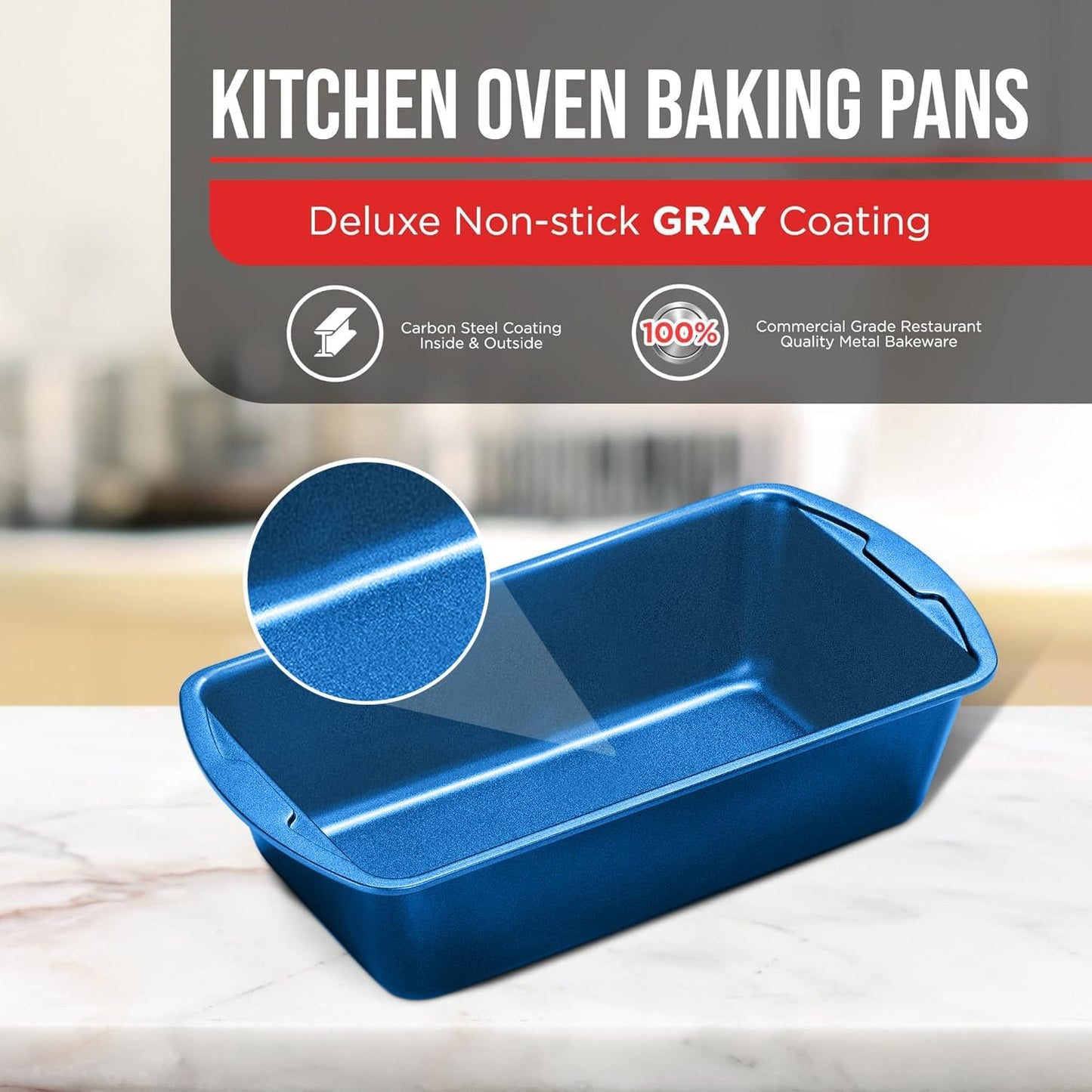 Nonstick Loaf Pan Set Pack of 2, 10.2" & 11" Large Baking Bread Pan, Oven Safe Up to 450°F, PFOA, PFOS, PTFE Free, Space Saving Stackable Design, Stain Resistant, Dishwasher Friendly, Blue Marble