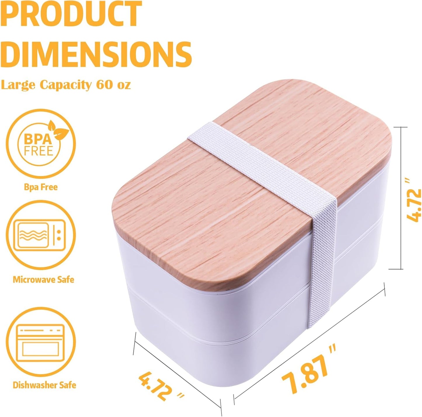 Bento Box with Lunch Bag Microwavable All-in-One Meal Prep Compartment Lunch Containers with Utensils Leak Resistant Lunch Box with Sauce Container 60oz White