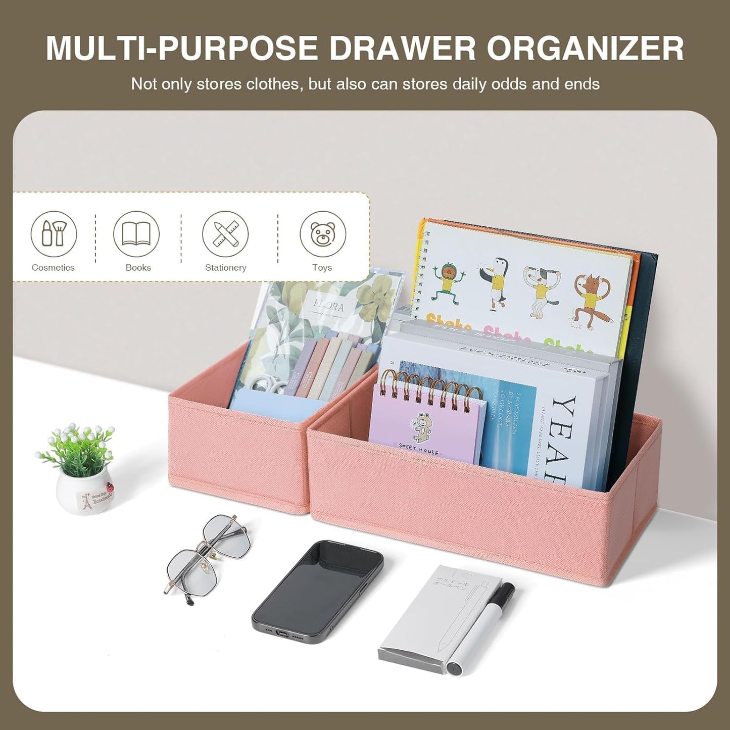 DIMJ Drawer Organizer for Clothing, 18 Pack Fabric Drawer Organizer Bins, Foldable Sock Organizer for Drawer, Dresser Organizer for Clothes, Socks, Bra, Tie