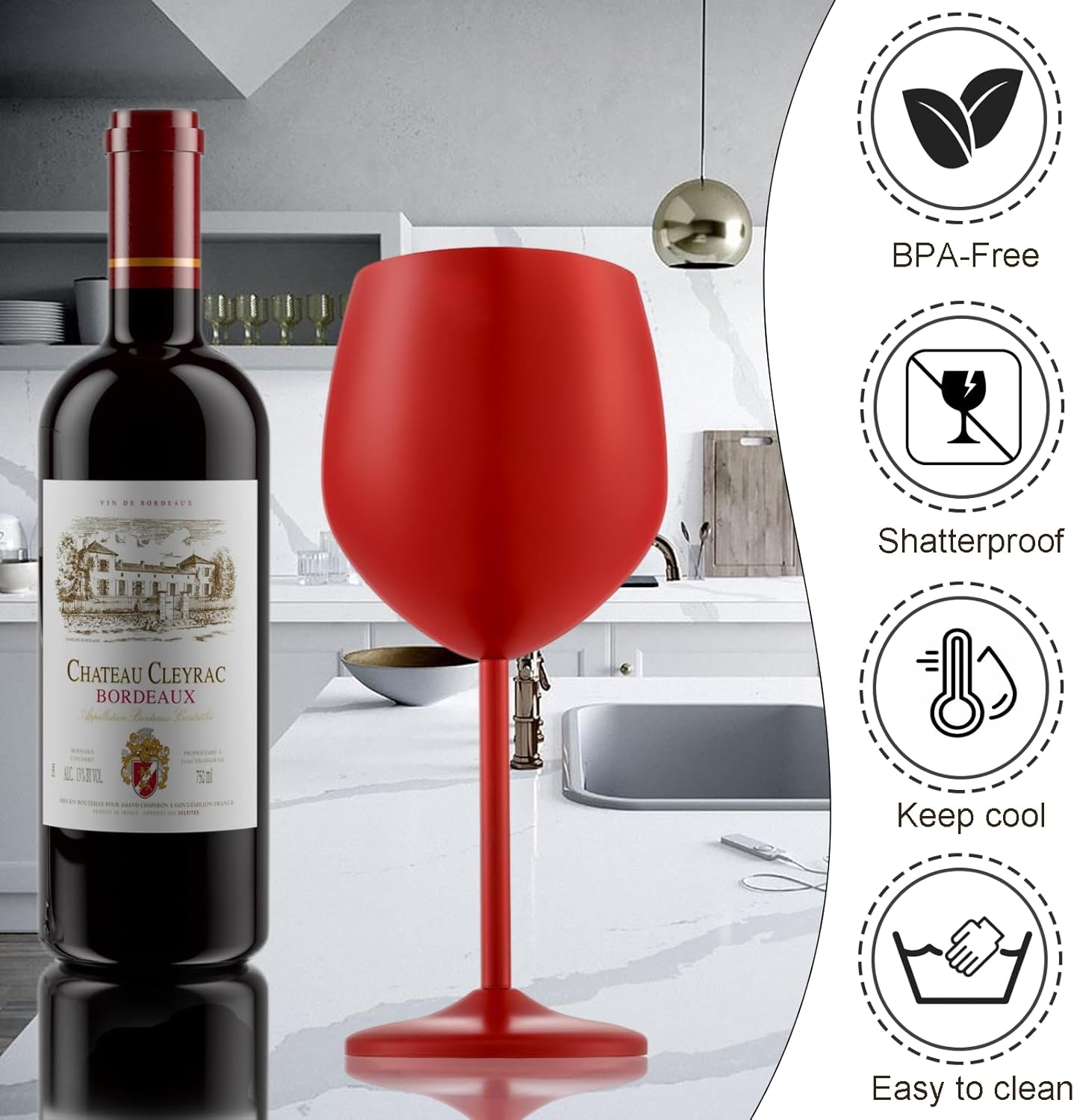 Stainless Steel Wine Glasses Set of 4 Unbreakable Wine Glass 18 oz Unique Metal Wine Goblets for Outdoor, Travel, Camping, Pool, Ideal Gift for Wine Lovers (Matte-Red)