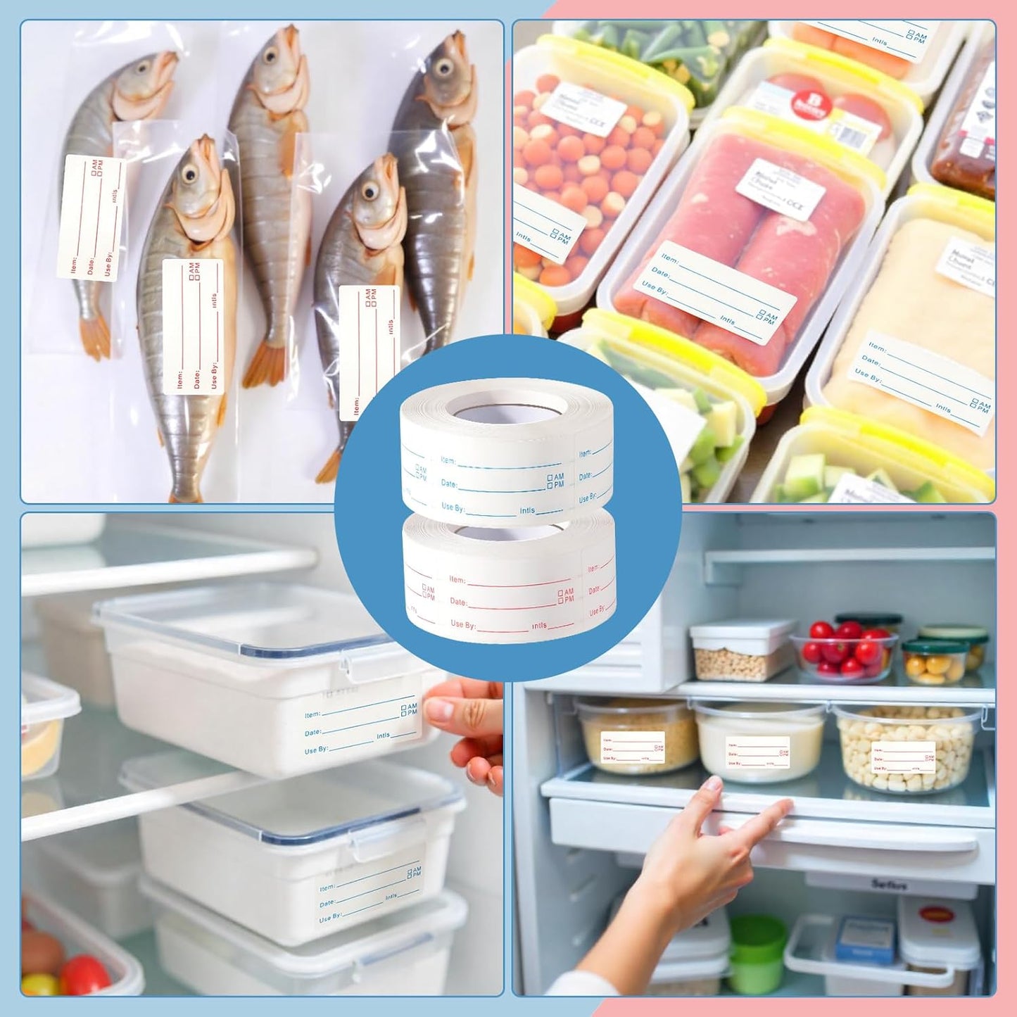 4 Rolls 2000 Pieces Removable Food Labels, 1 x 2 Inch Date Stickers for Freezer, Refrigerator Food Containers - Easy to Write On