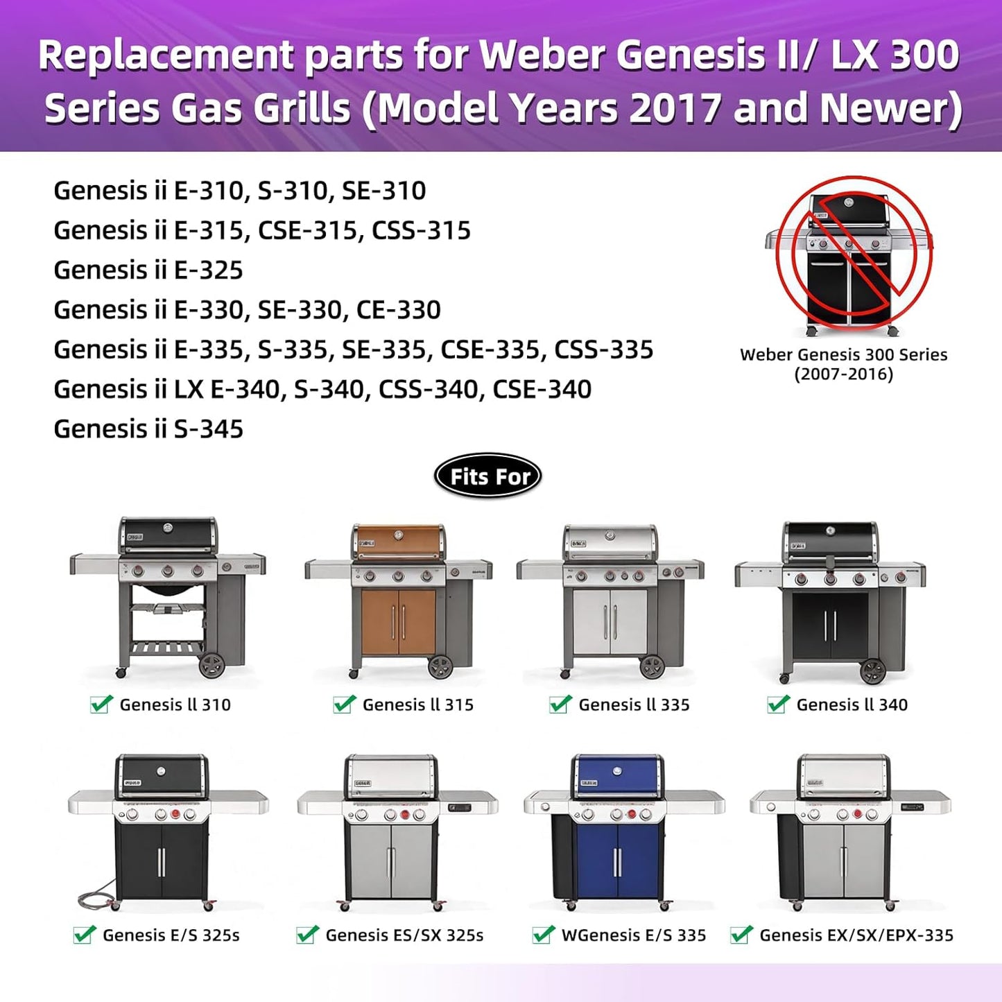 9MM 18 7/8" Stainless Steel Genesis 2 Grill Grates for Weber Genesis ii E-310 E-315 E-325 E-330 E-340 S-335 S-340 GS4 Grills Replacement Parts for Weber 66095 Genesis ii 300 LX 300 Series