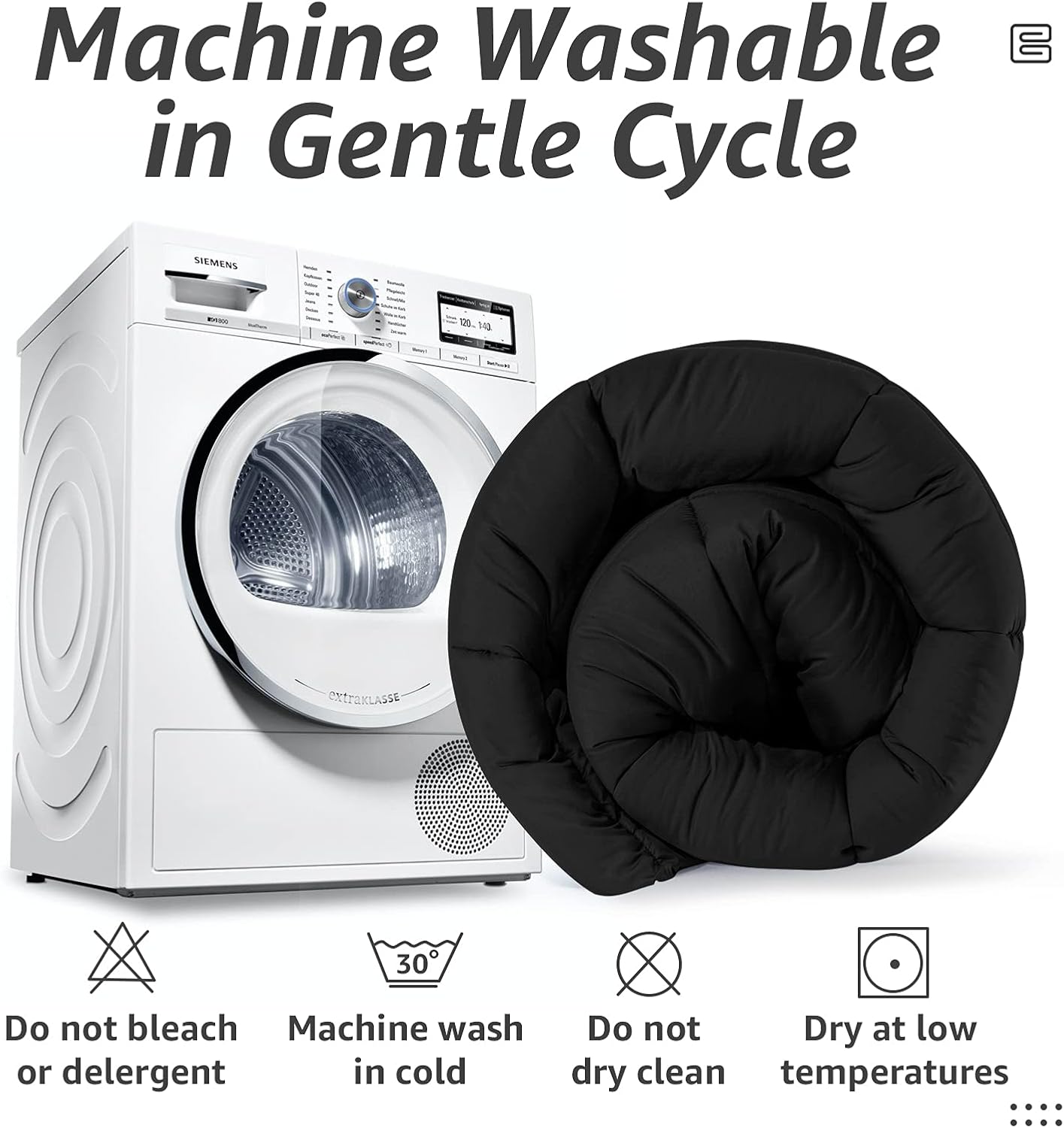 HYLEORY All Season Twin Size Bed Comforter - Cooling Goose Down Alternative Quilted Duvet Insert with Corner Tabs - Winter Warm - Machine Washable - Black