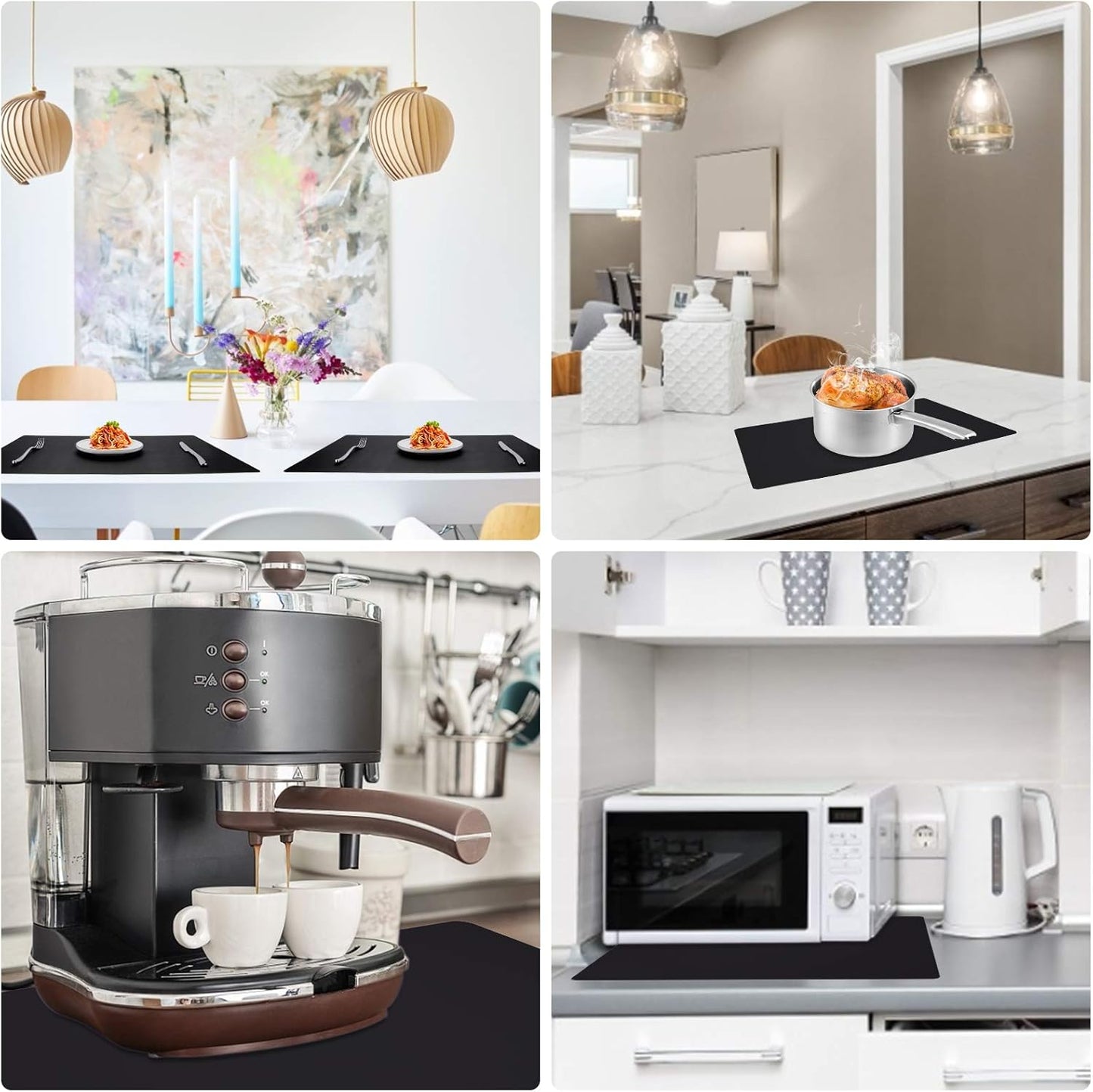 Gartful Silicone Mats for Kitchen Counter, Large Silicone Countertop Protector 25" by 17", Nonskid Heat Resistant Desk Saver Pad, Multipurpose Mat, Placemat, Black, 2PCS