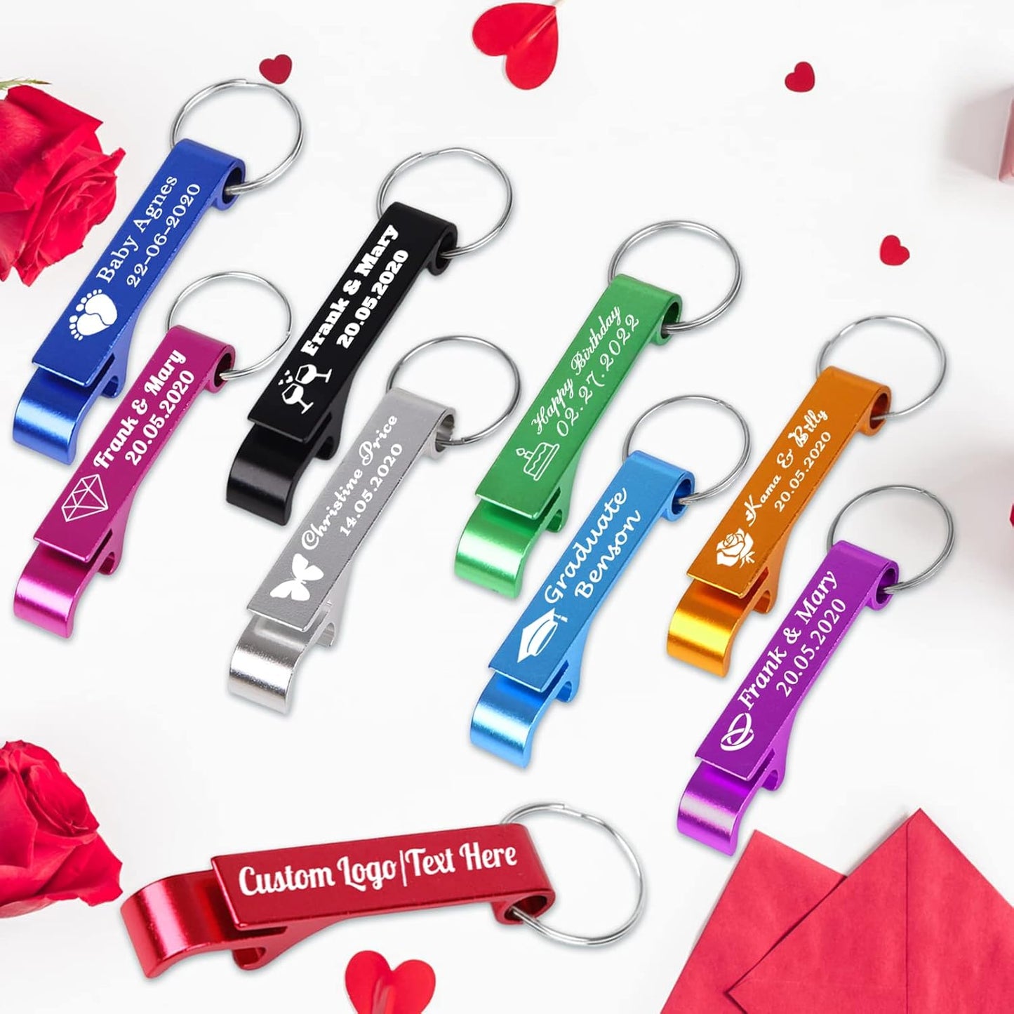 10PCS Personalized Bottle Opener Keychain Bulk Custom Beer Bottle Opener with Logo Text Engraved Wedding Bottle Opener Favors Customized Gifts for Guests Baby Shower Birthday Party-Blue