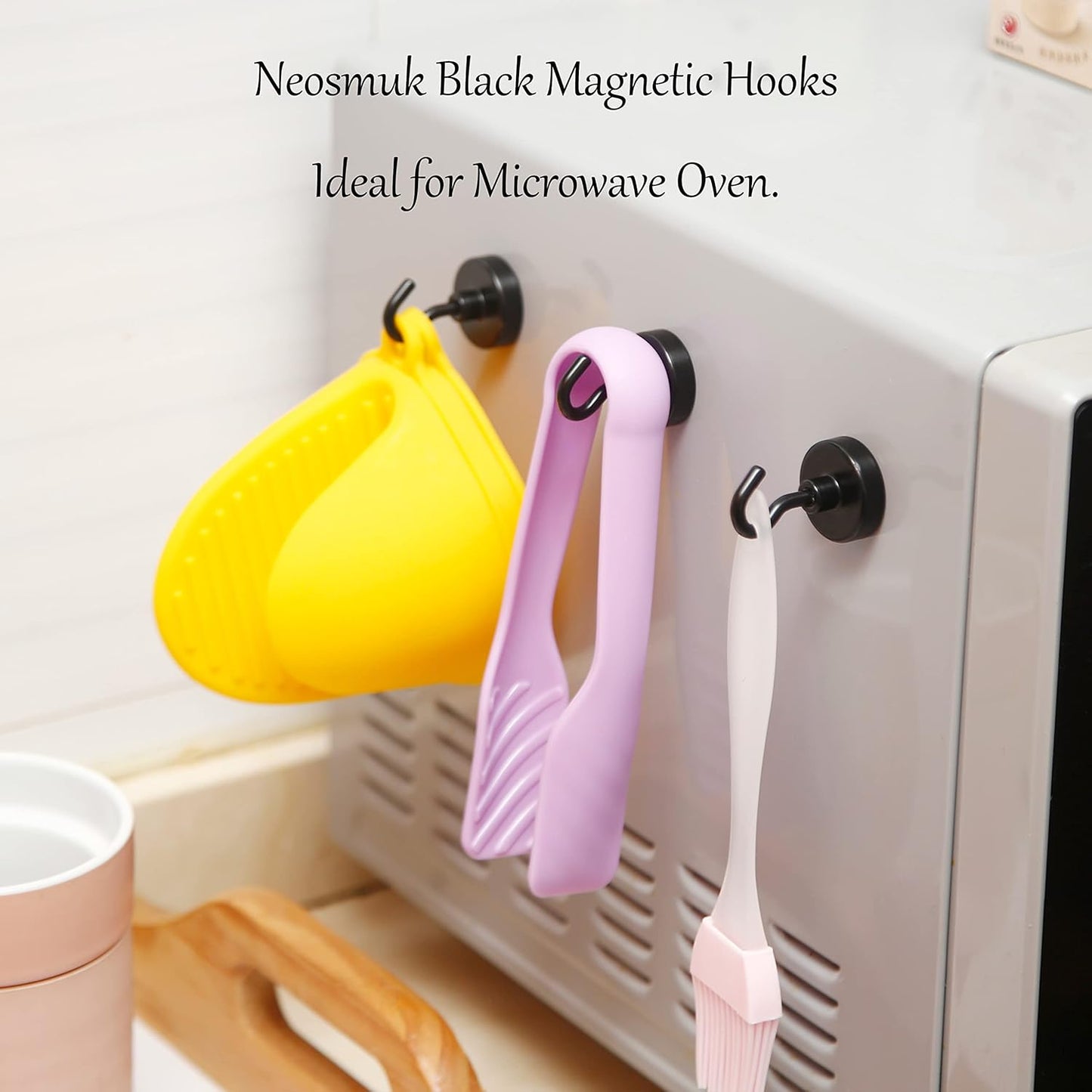 Neosmuk Black Magnetic Hooks, Heavy Duty Earth Magnets with Hook for Refrigerator, Extra Strong Cruise Hook for Hanging, Magnetic Hanger for Cabins, Grill (Black, Pack of 10)