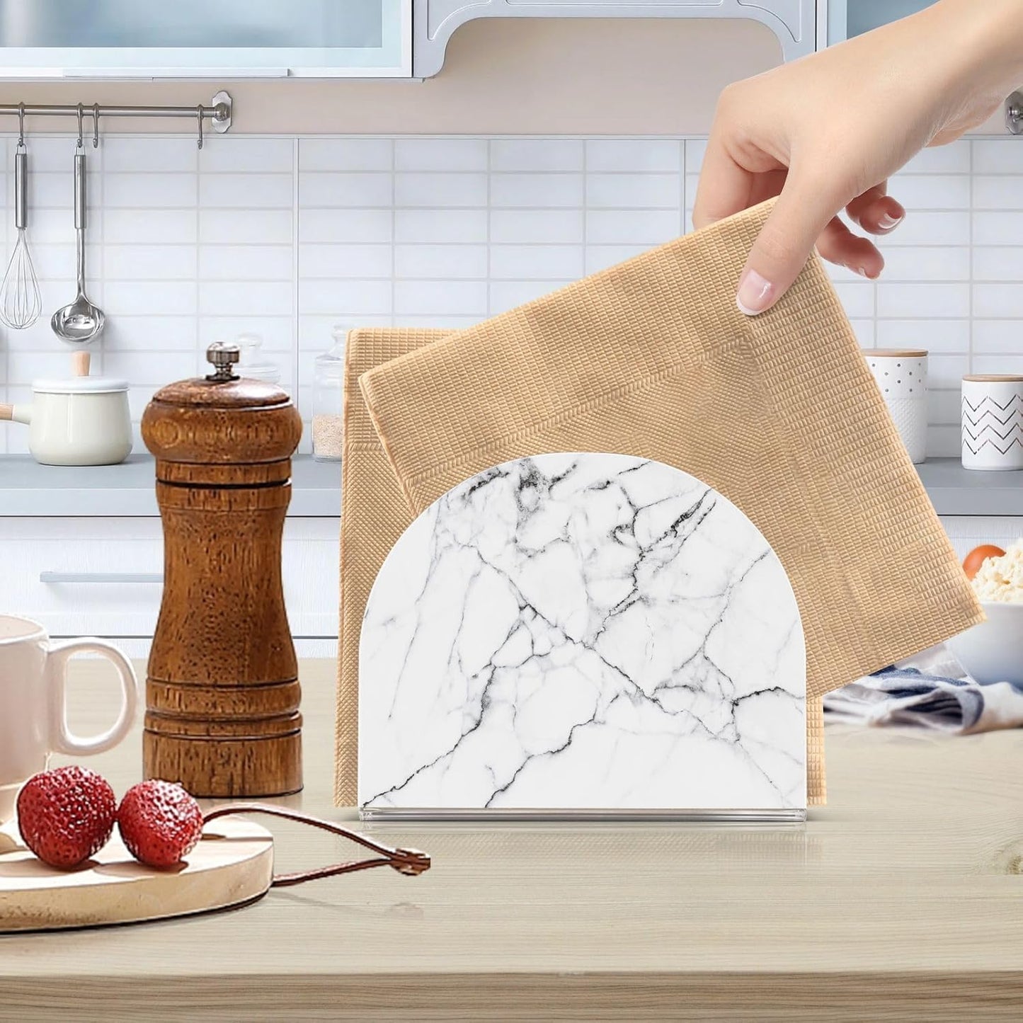 White and Black Marble Napkin Holder for Table Paper Napkins Holder Acrylic Tissue Dispenser Kitchen Dining Room Bathroom Party Car Decor