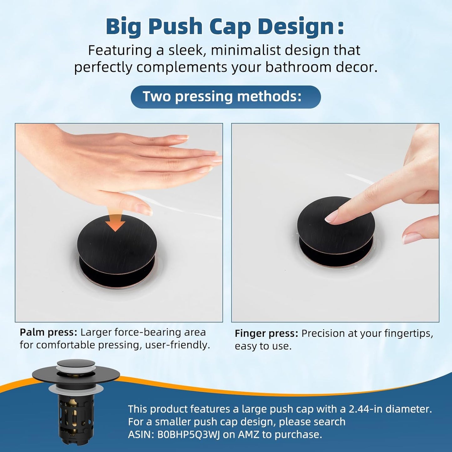 Hibbent 2 Pack 3 in 1 Bathroom Sink Drain Strainer, Pop Up Sink Stopper with Big Push Cap, Anti-Clogging Metal Filter Basket,Sink Plug with Hair Catcher for 1.1''~2.36'' Basin, Oil-Rubbed Bronze