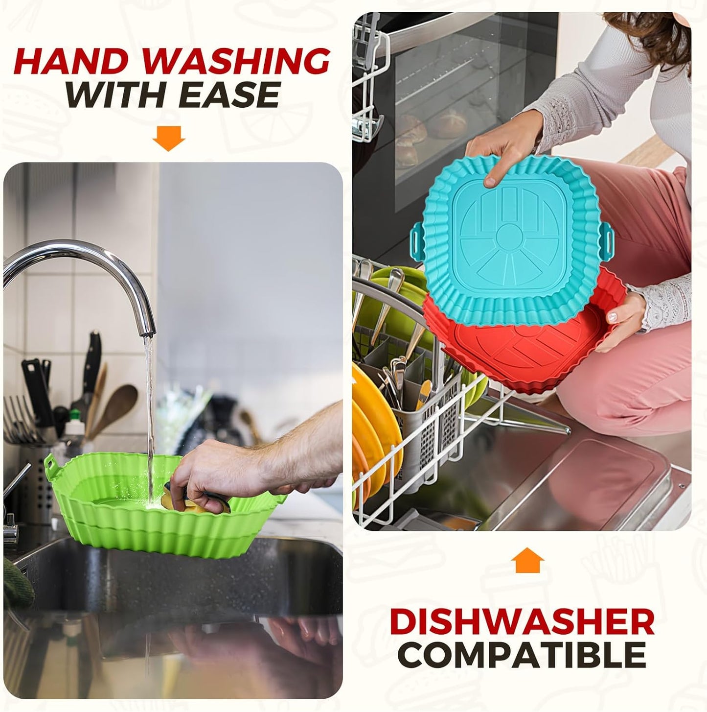 Buauty 3 Pack Air Fryer Silicone Liners 8inch, Reusable Food Grade Silicone Airfryer Liners, Baking Basket Accessories, Replacement of Flammable Disposable Parchment Paper