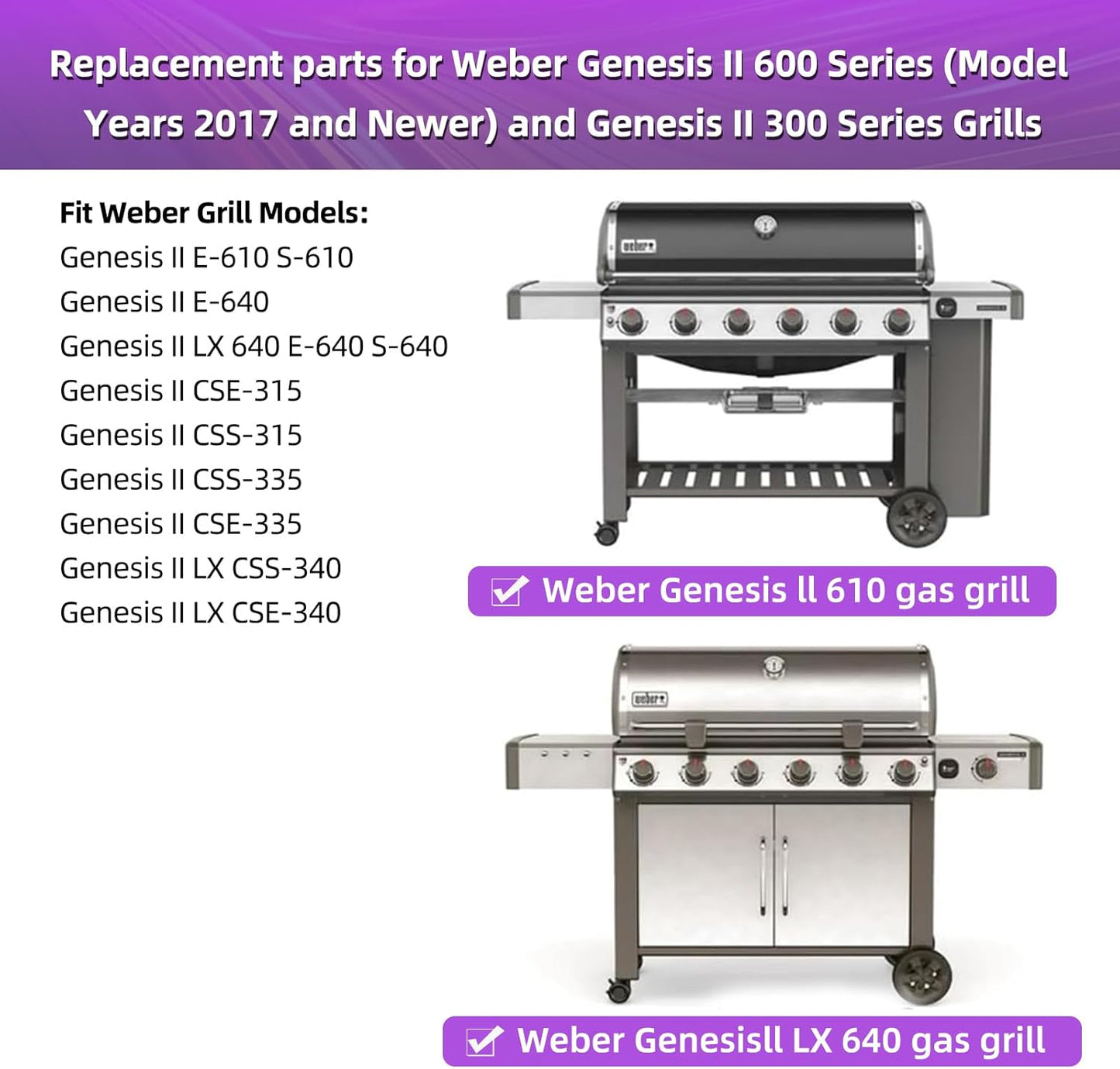 18 7/8" 304 Stainless Steel Grill Grates for Weber Genesis ii E-610 S-610 Genesis ii LX E-640 S-640 Genesis 2 Grill Parts for Weber Genesis ii 600 Series 66803 66096 Gas Grills 3 Pack
