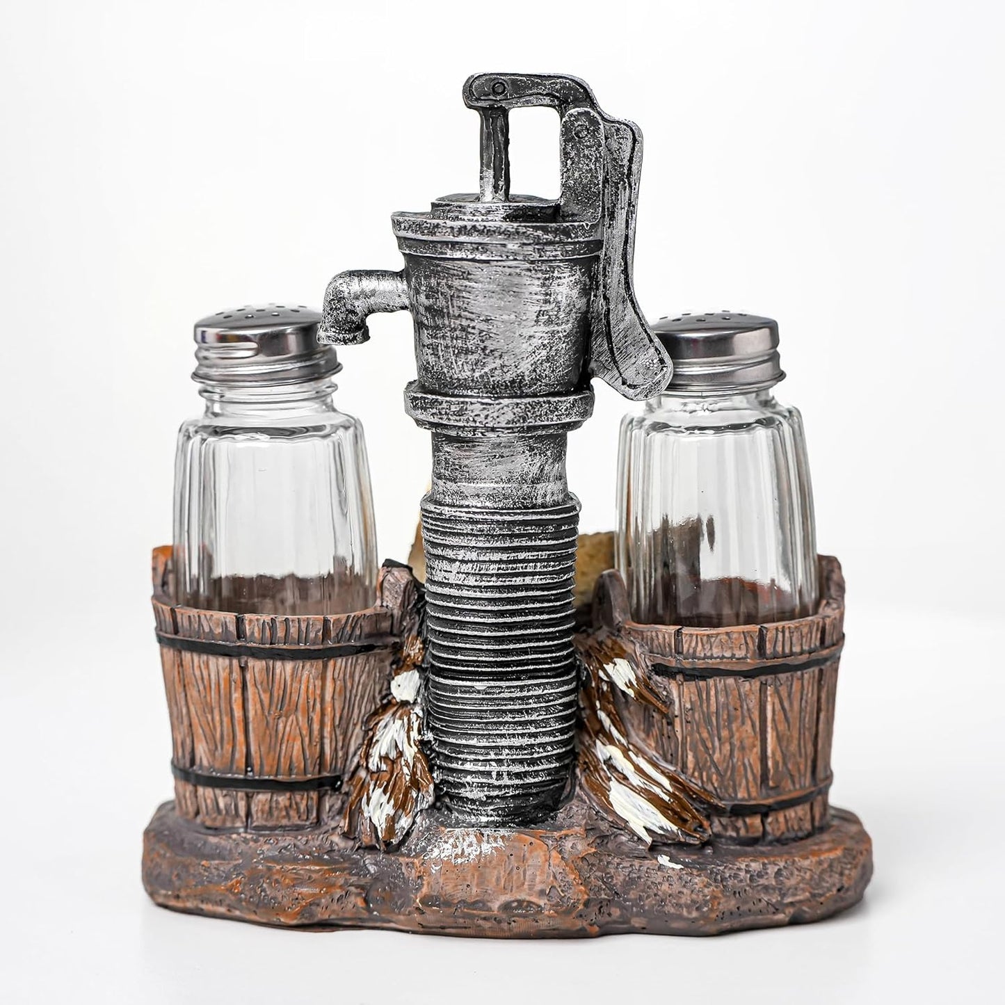 Rustic Salt And Pepper Shakers Set - Salt And Pepper Dispenser with Resin Hen Well Figurine And Statues Holder - Farmhouse Kitchen DéCor with Glass Spice Jars