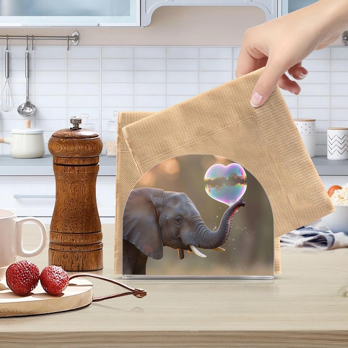 Elephant Blowing Heart Napkin Holder for Table Paper Napkins Holder Acrylic Tissue Dispenser Kitchen Dining Room Bathroom Party Car Decor