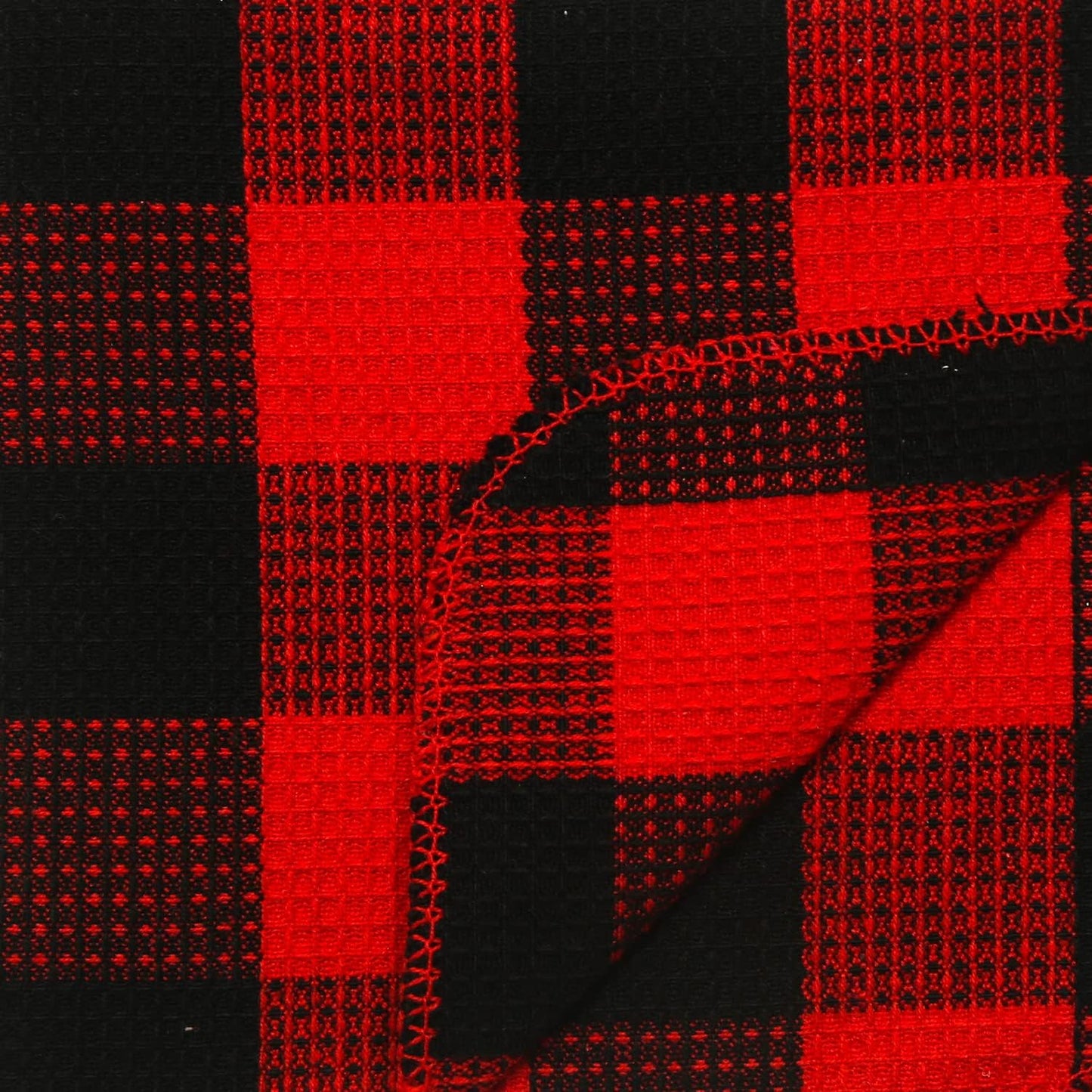 Waffle Weave Plaid Dish Cloths, 100% Cotton - 12 x 12 Inches, Ultra Soft Absorbent Quick Drying Dish Towels Buffalo Check Dish Rags for Kitchen, 8 Pack - Spring and Summer - Red & Black