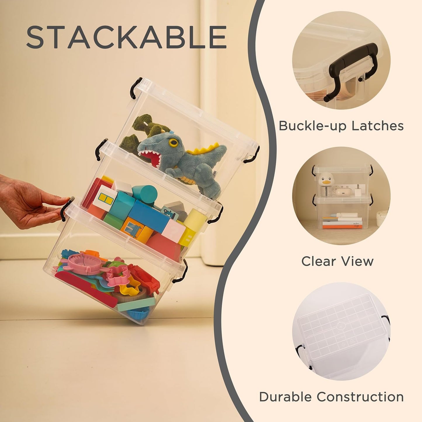 ITYLIFE CITYLIFE 4 Packs 3.5 QT Small Storage Bins with Black Handle Clear Plastic Bins with Reinforce Bottom Stackable Storage Containers for Organizing Art Supply, Craft Stuff, Markers, Small Toys