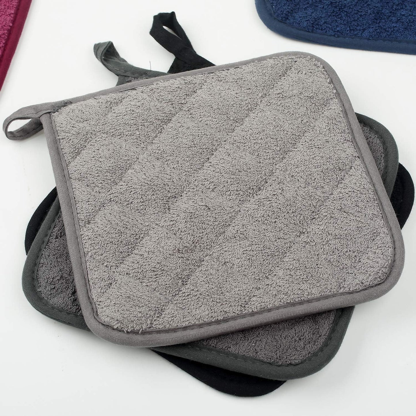 100% Cotton Kitchen Everyday Basic Terry Pot Holder Heat Resistant Coaster Potholder for Cooking and Baking Set of 5 (Multi Color 2, Potholder)