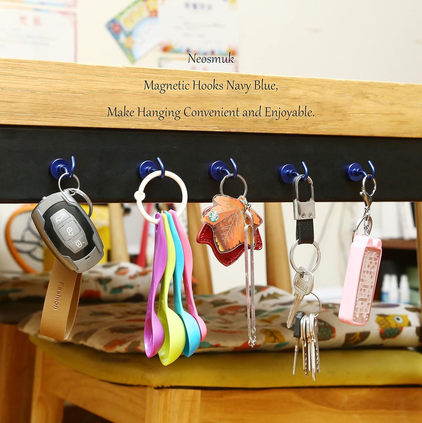 Neosmuk Magnetic Hooks,30lb+ Heavy Duty Earth Magnets with Hook for Refrigerator, Extra Strong Cruise Hook for Hanging, Magnetic Hanger for Curtain, Grill (Navyblue, 15 Pack)