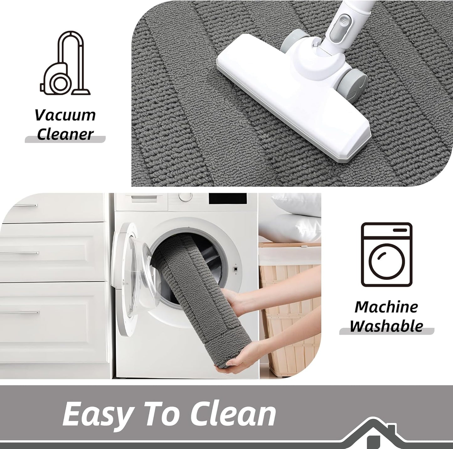 BEQHAUSE 30x18 Inch Kitchen Rug Mat Durable Kitchen Rugs Non-Slip Washable Absorbent Kitchen Mats for Floor Dirt-Resistant Semicircular Kitchen Mat (Grey)