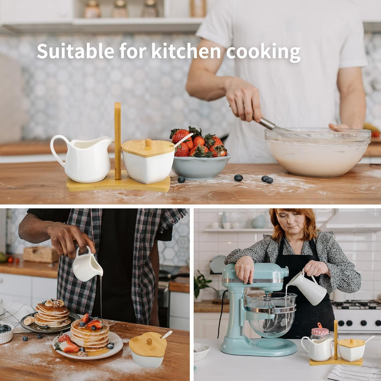 Creamer and Sugar with Carry Tray Set, Ceramic Cream and Sugar Bowl Set with Spoon & Lid, Vintage Cream Pitcher Sugar Jar with Tray, Creamer Dispenser Sugar Holder Container, Coffee Serving Set