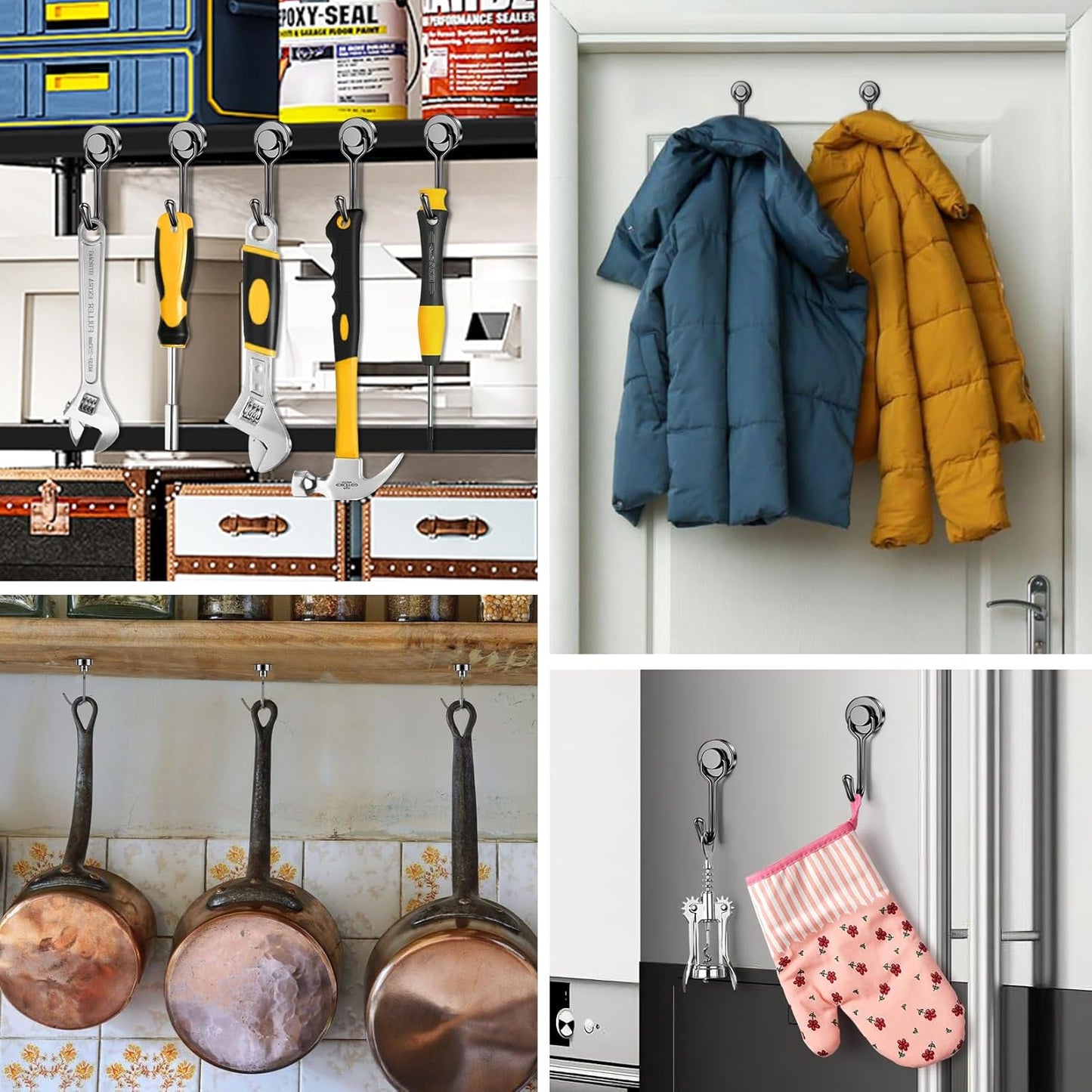 FINDMAG Black Magnetic Hooks, 30lbs+ Strong Magnetic Hooks for Refrigerator, 2025 Cruise Ship Essentials, Swivel Swing Magnet Hooks for Garage, Home Organizaton, Whiteboard, Office Supplies - 20 Pack