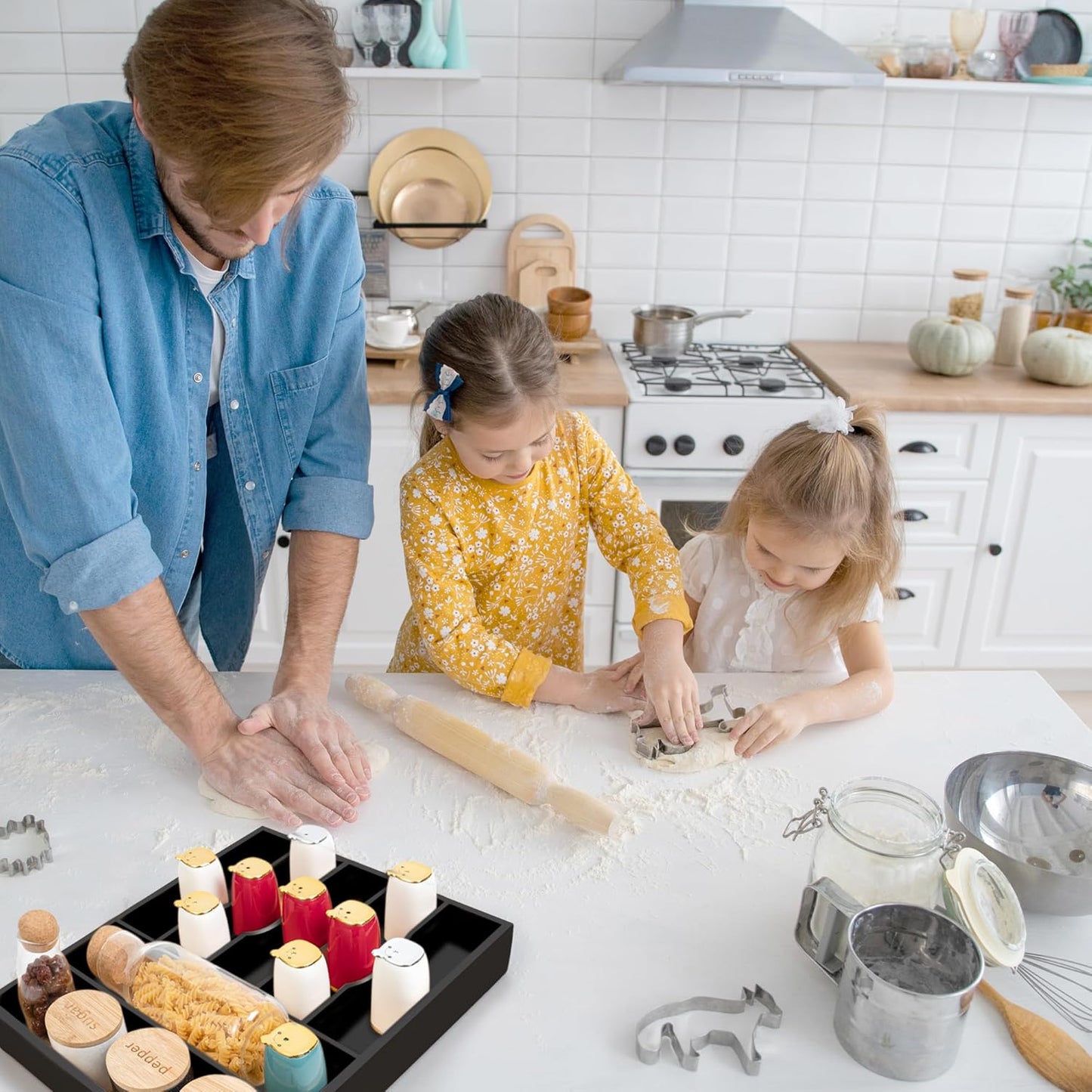 Bellsal Black Utensil Organizer 12.5 Inch Silverware Tray for Drawer Utensil Holder Cutlery Organizer Kitchen Drawer Organizer 7 Compartment Small Narrow Bamboo