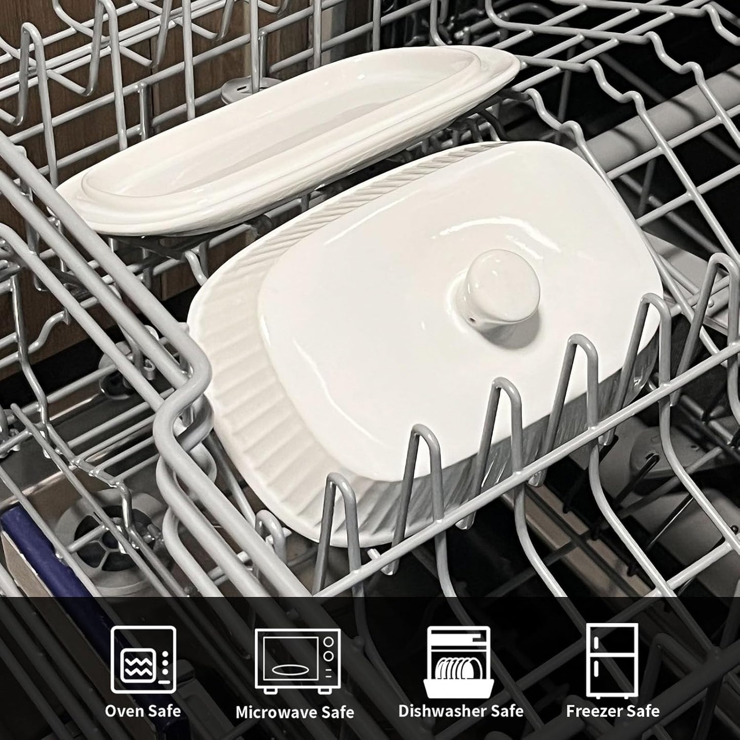 Hansense Porcelain Butter Dish with Lid for Countertop, Ceramic Butter Keeper with Handle Cover, Butter Holder Container Perfect for East and West Coast Butter, Dishwahser Safe, White