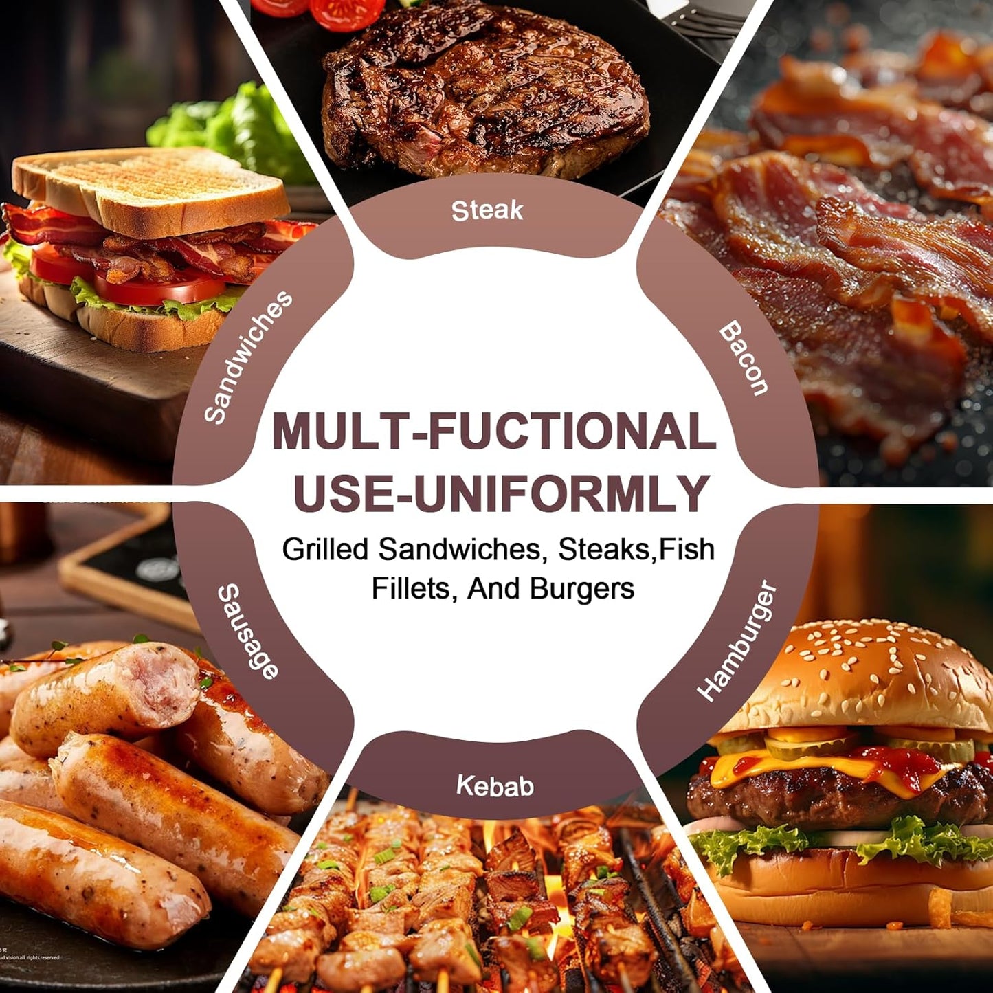 Stainless Steel Burger Press, 8.5" NonStick Hamburger Smasher Tool & Grill Press, 2.5 lbs Heavy Duty Bacon with Wood Handle for Blackstone Camp Chef Pitboss Weber Griddle Grills(Round)