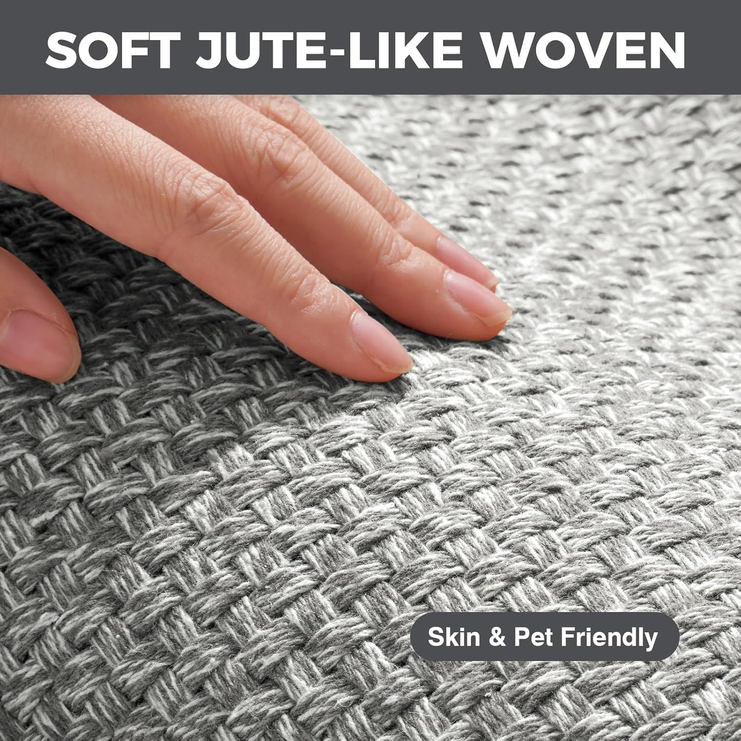 Kitchen Runner Rugs Non Slip Washable Anti Fatigue, 0.4" Thick Super Absorbent Cushioned Kitchen Mats for Floor Jute-Look Woven Sink Mat Standing Mat Office, Laundry, Easy Care, Gray 17"x59"